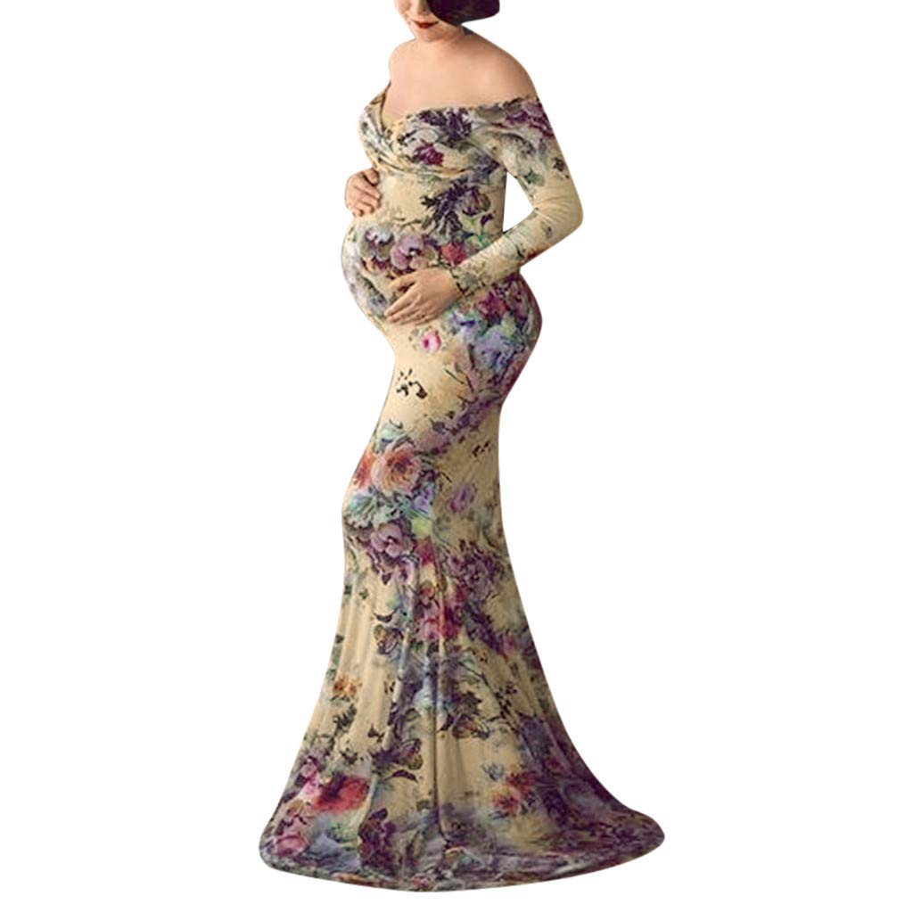 Maternity Photo Shoot Dress - Long Sleeve Off-Shoulder Pregnancy Gown for Women - Perfect for Maternity Photography, Baby Shower & Pregnancy Announcements