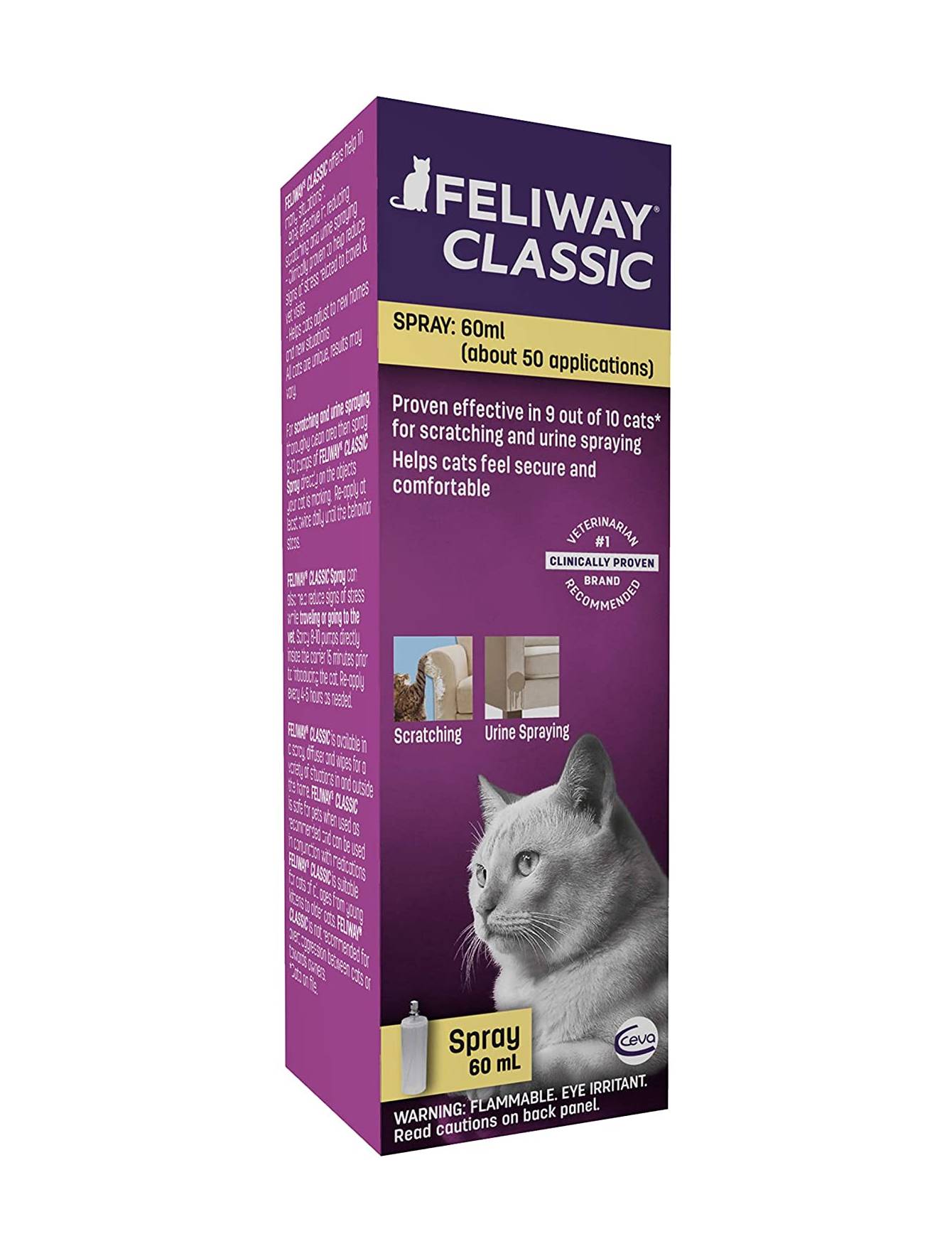 Feliway Cat Calming Spray 60ml - Reduce Stress & Anxiety in Cats for Travel, Vet Visits & Home Use