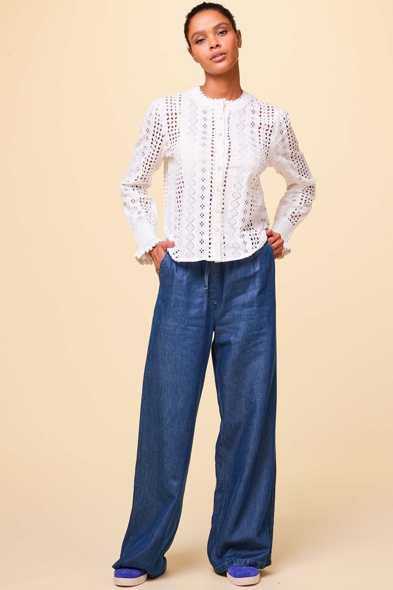 Juliana Drawstring Trouser Pants for Women - Comfortable Chambray Blue Casual Pants | Perfect for Work, Travel and Everyday Wear