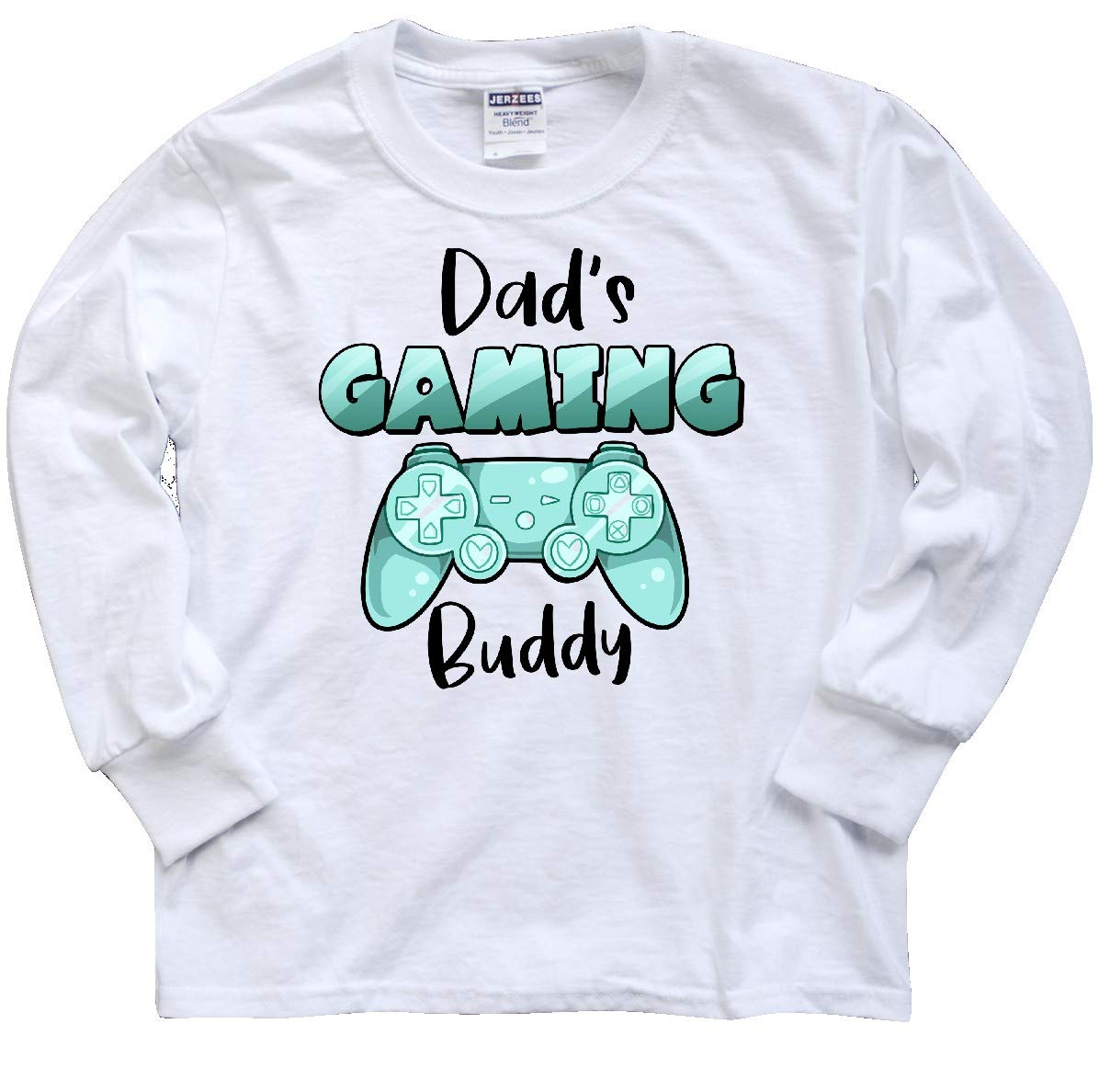 Inktastic Dad's Gaming Buddy Aqua Controller Youth Long Sleeve T-Shirt - Cool Gamer Gift for Kids & Teens - Perfect for Gaming Parties, Father's Day & Family Events