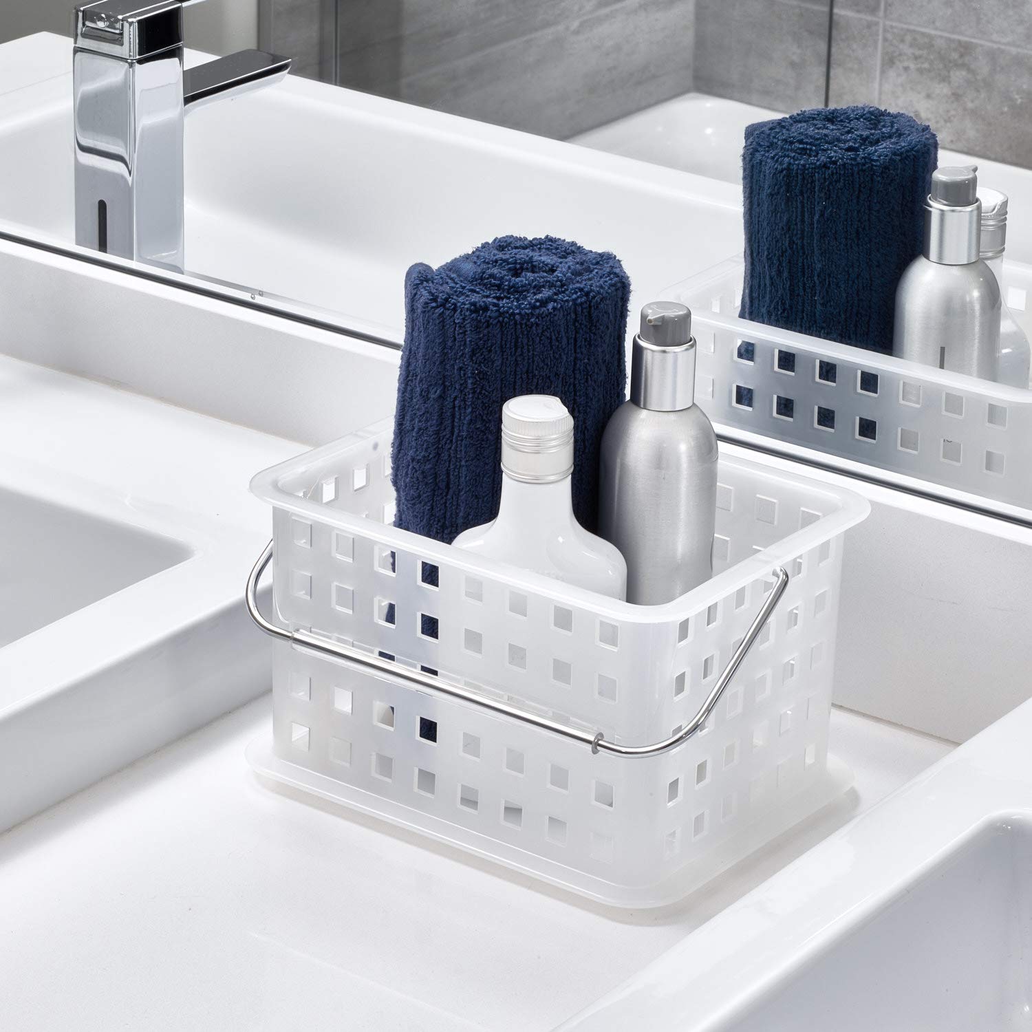iDesign Small Frost Storage Organizer Basket for Bathroom, Health & Beauty Products - Perfect for Countertop, Vanity & Shower Organization