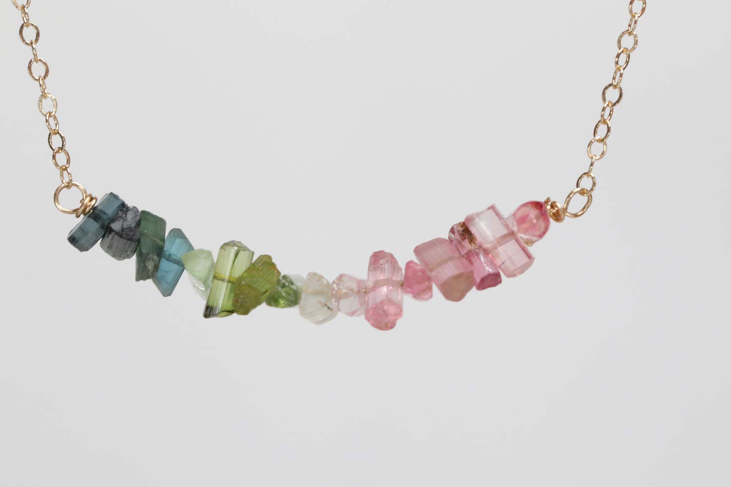 Raw Tourmaline Gemstone Bar Necklace - October Birthstone Jewelry for Women, Birthday Gift Idea, Healing Crystal Pendant for Meditation & Energy Balancing