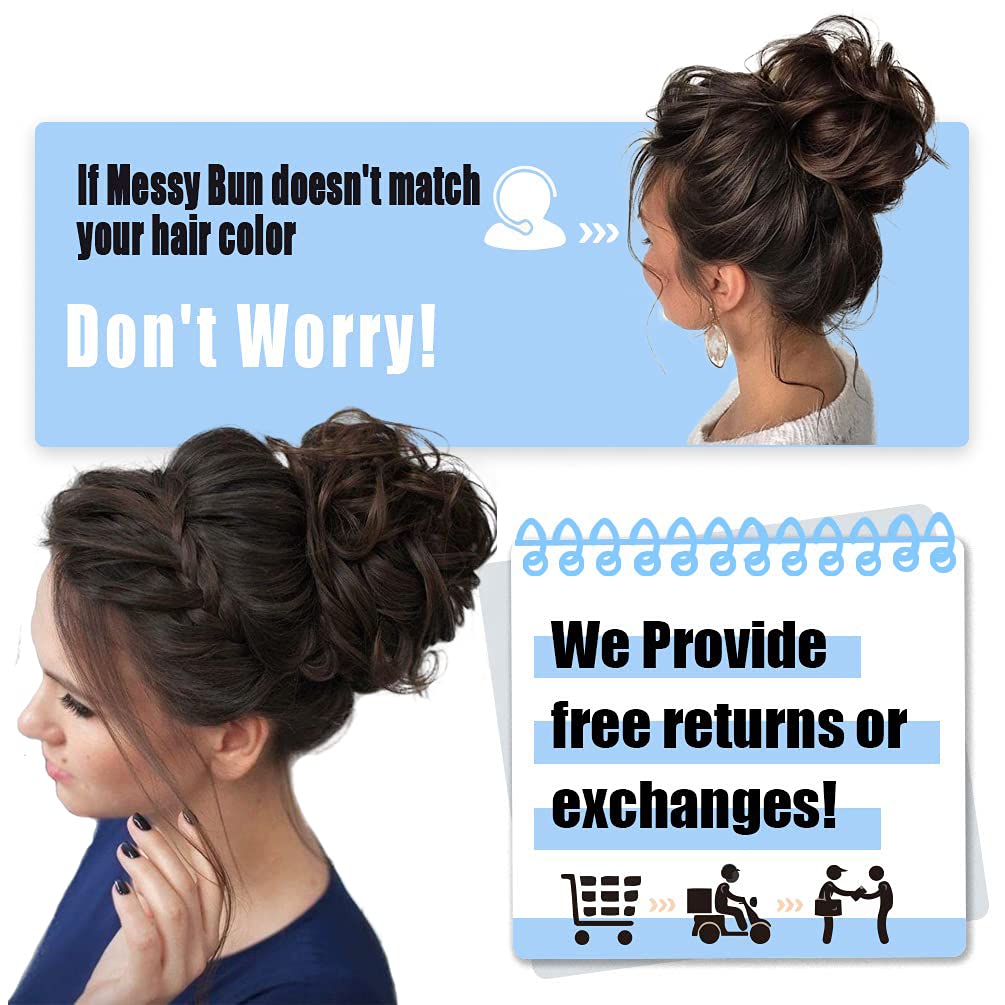 Messy Bun Hair Piece for Women - Synthetic Curly Wavy Hair Scrunchies, Hair Bun Extensions (Natural Black) | Perfect for Updos, Ponytails & Everyday Hairstyles