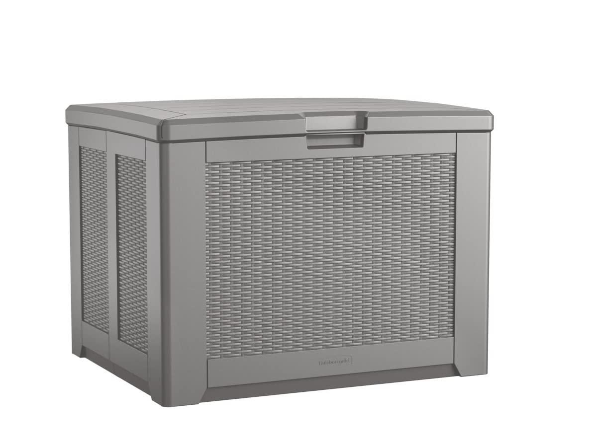 Rubbermaid 74 Gallon Medium Resin Outdoor Storage Deck Box - Weather Resistant Gray Deck Organizer for Backyard, Pool, Garden | Perfect for Storing Toys, Patio Cushions, Chemicals & Tools