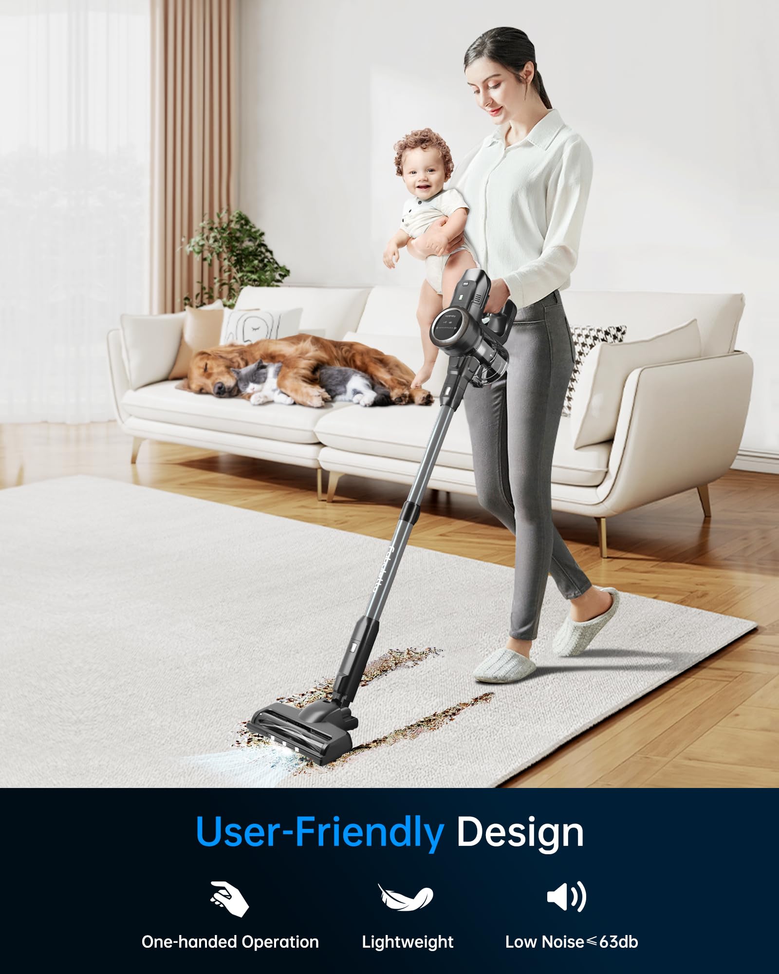 FABULETTA Cordless Vacuum Cleaner - 6-in-1 Lightweight Stick for Pet Hair & Floors | Home & Car Use