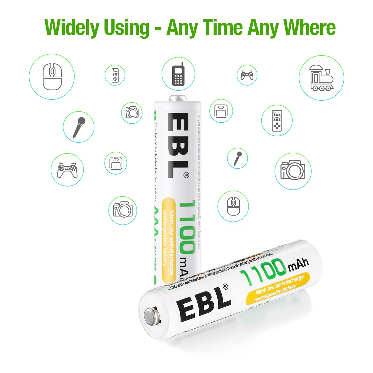 EBL AAA Rechargeable Ni-MH Batteries 1100mAh - 8 Pack High Capacity Low Self Discharge Batteries for Cameras, Toys, Flashlights & Electronic Devices - Long Lasting Power Supply