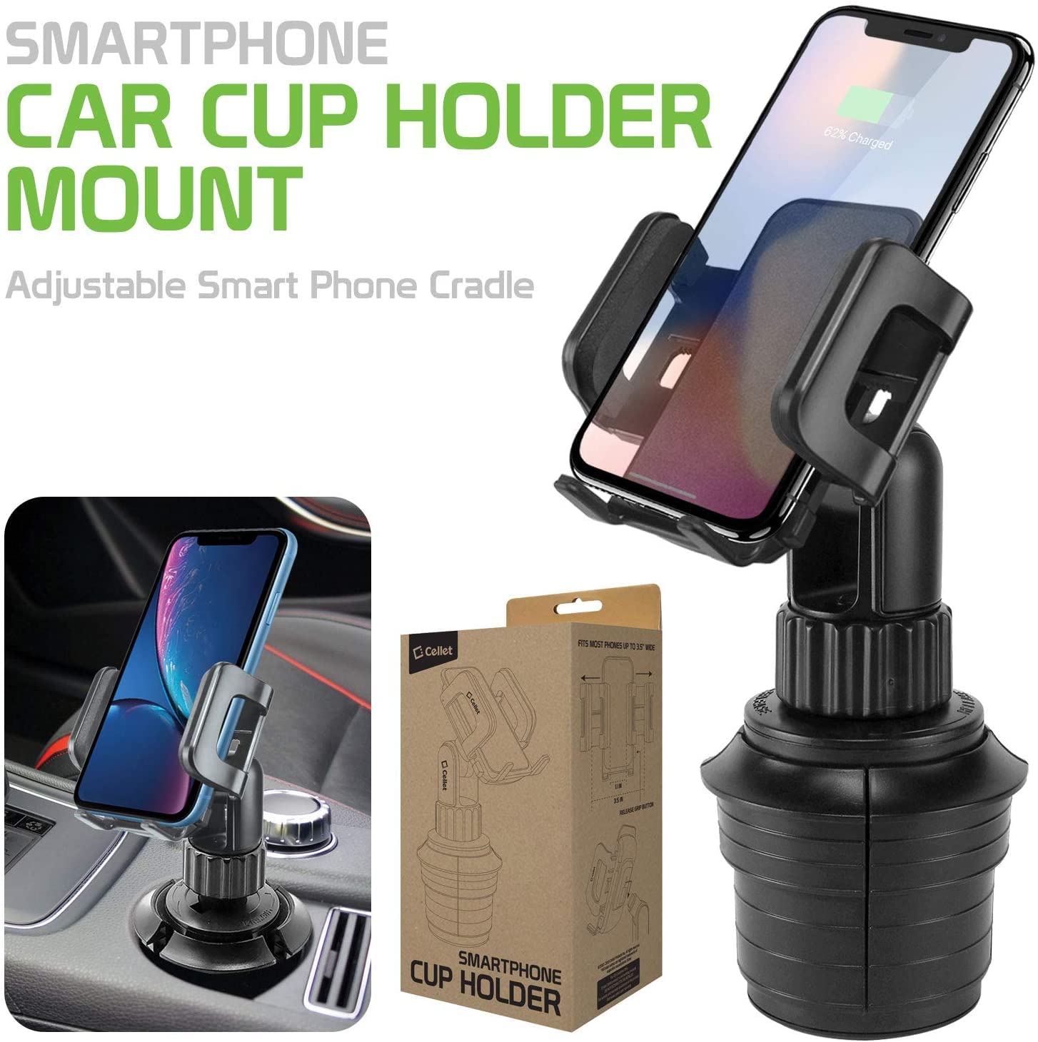Universal Car Cup Holder Phone Mount - Adjustable Cell Phone Holder for iPhone, Samsung & More - Perfect for Road Trips, Commuting & Hands-Free Driving