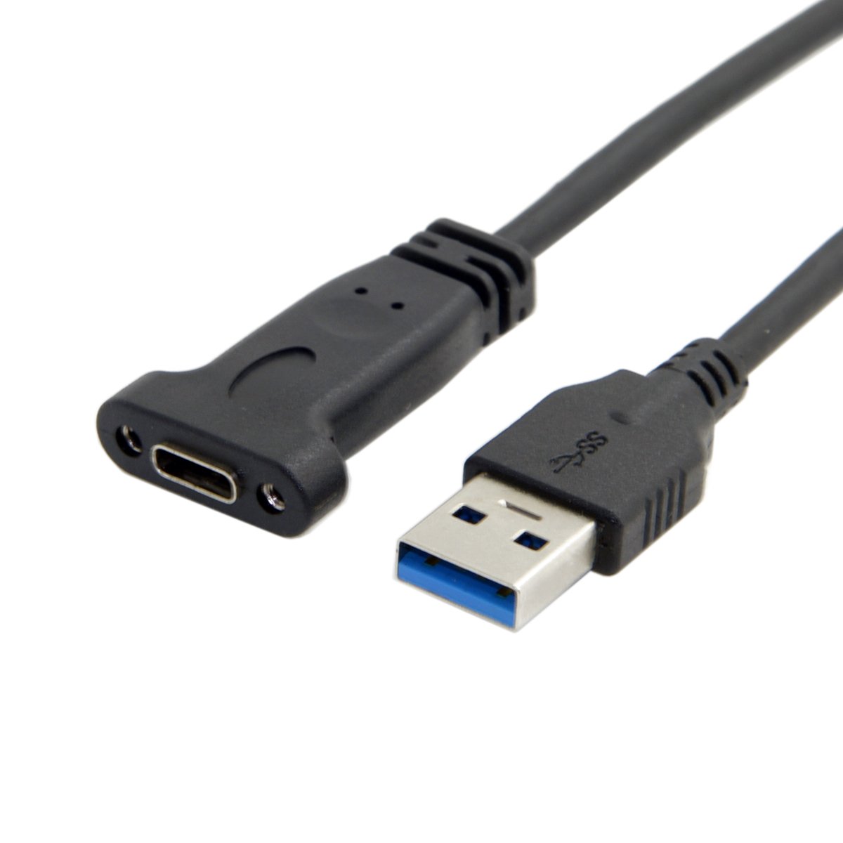 Chenyang CY USB 3.0 Type A to Type C Female Adapter Cable - 20cm with Panel Mount Screw Hole for Computer, Laptop, Smartphone & Tablet Charging & Data Transfer