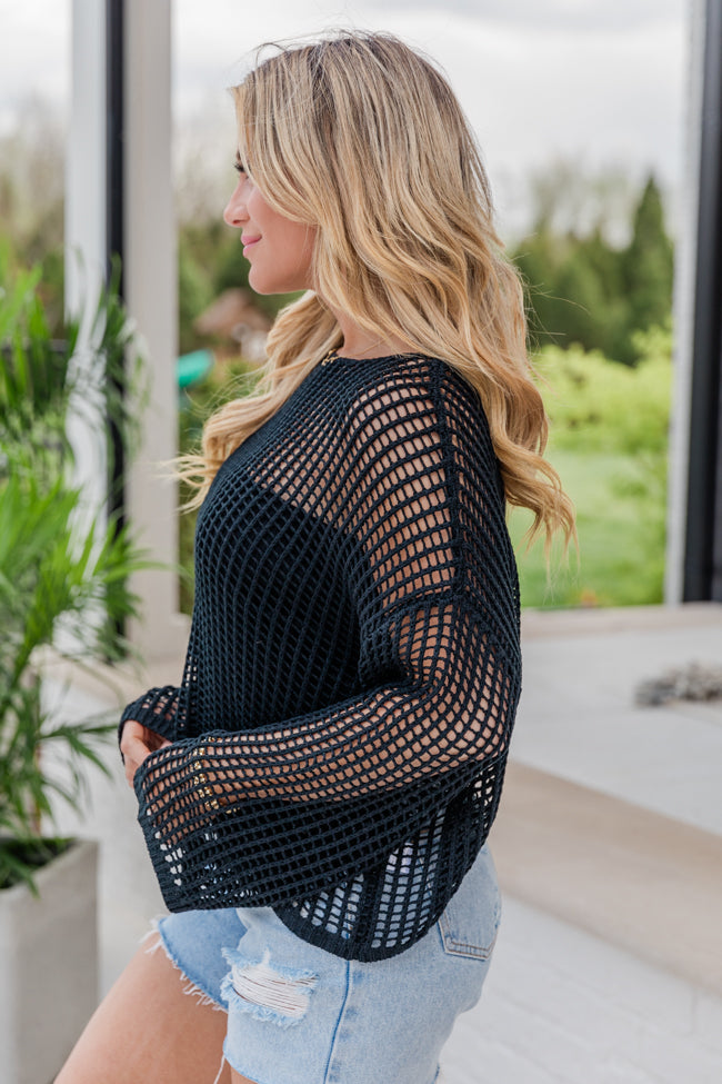 Black Open Knit Sweater for Women - Lightweight Loose Fit Cardigan - Perfect for Layering in Fall & Winter - Cozy Office, Date Night & Casual Outfits