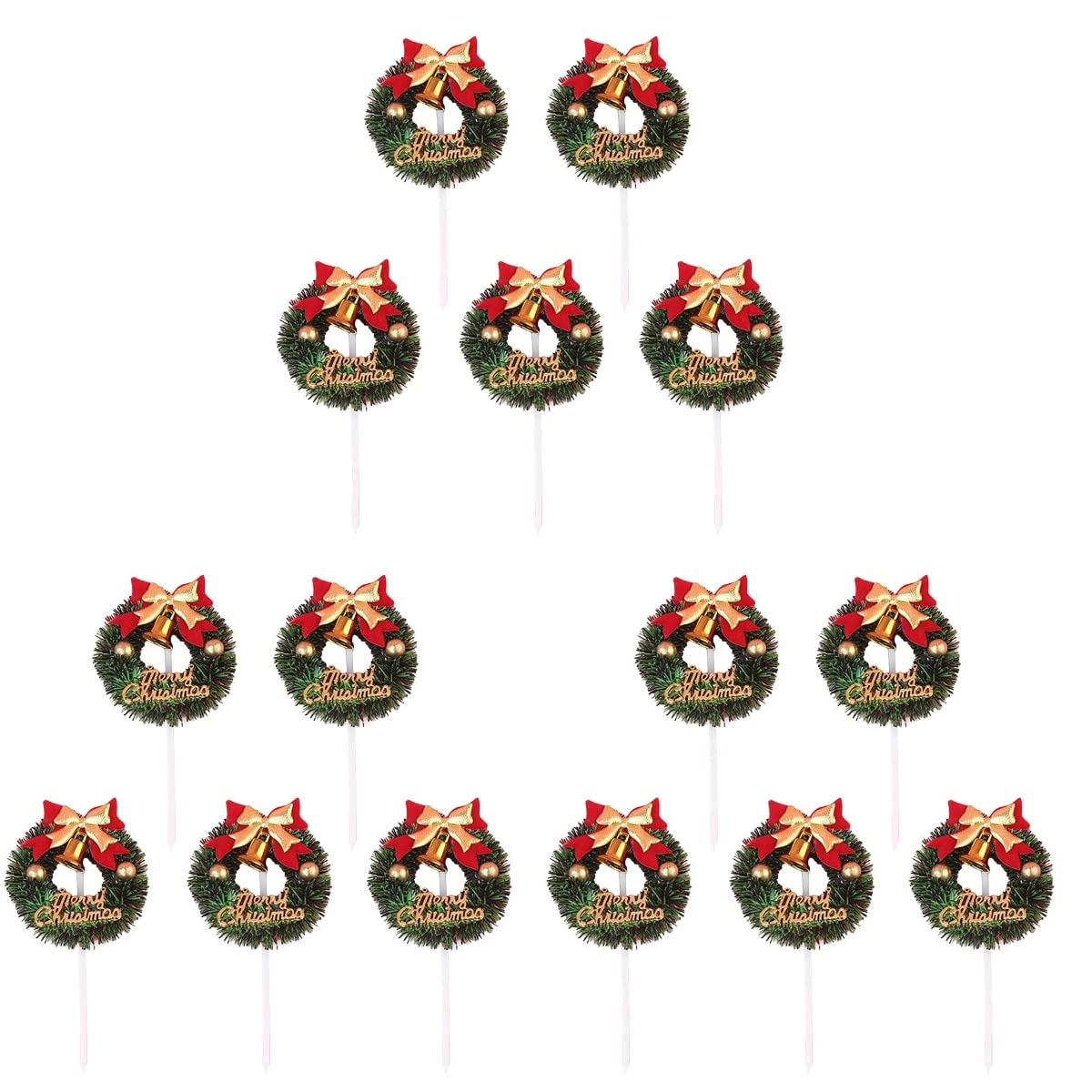 DOITOOL 15-Piece Christmas Grass Ring Cake Toppers - Decorative Fruit Cake Picks with Beads for Birthday Party, Wedding, Baby Shower & Holiday Dessert Decorations