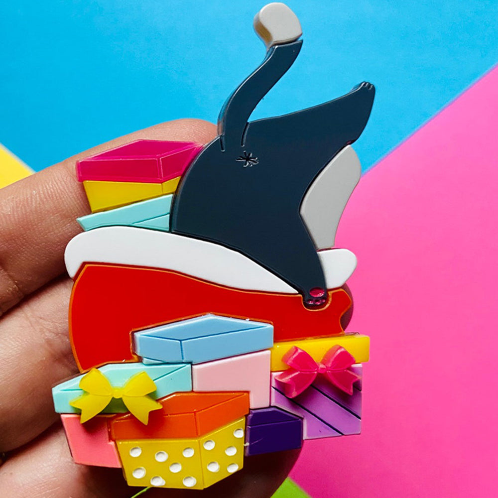 Where is My Present?! Christmas Collection Acrylic Brooch by Makokot Design - Perfect for Holiday Gifts, Party Favors & Festive Outfit Accessories