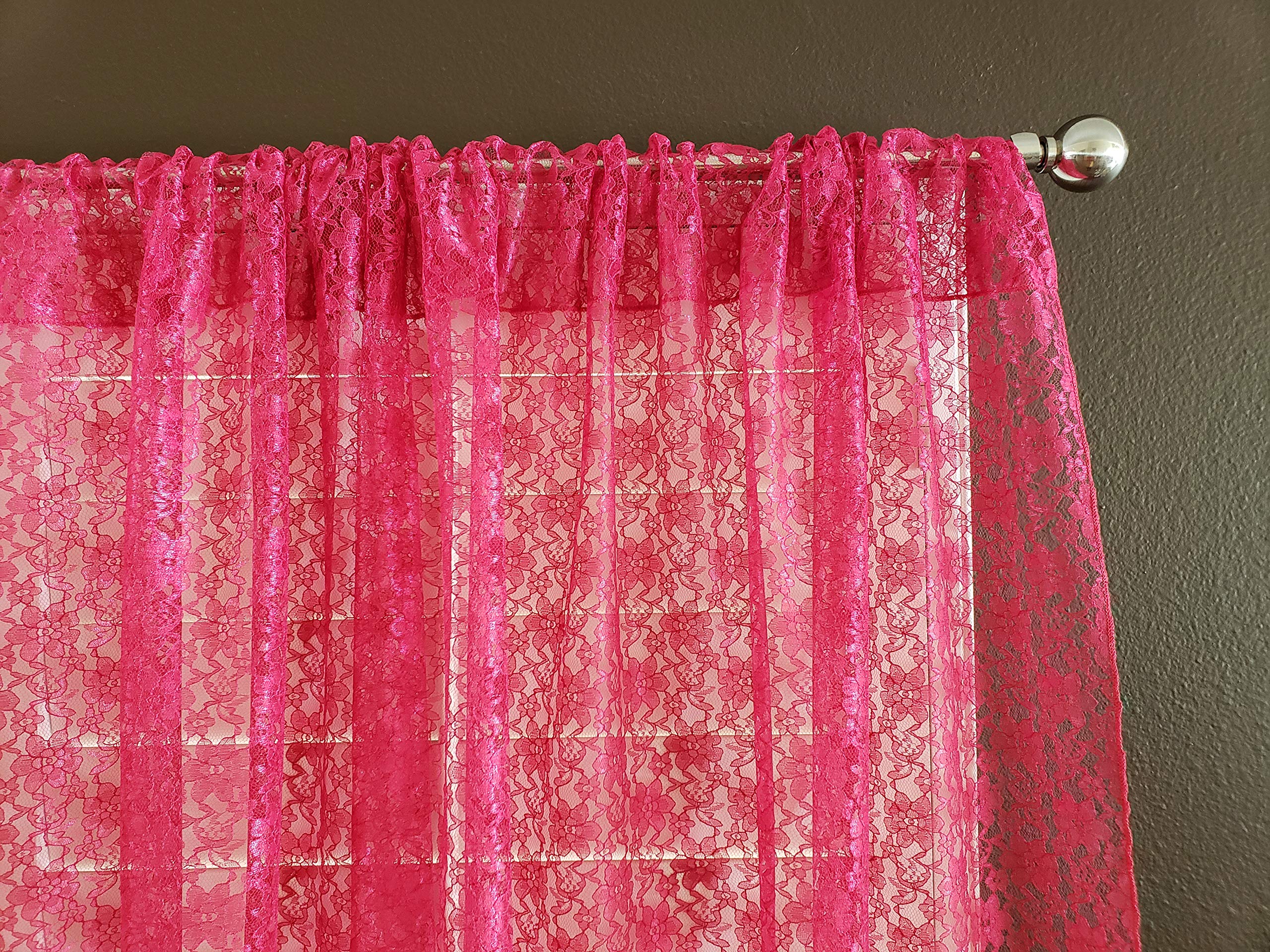 Floral Lace Curtain Panel - Sheer Fuchsia Window Decor for Bedroom & Kitchen