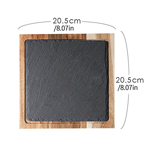 Premium Acacia Wood Steak Serving Board with Natural Slate Plate - Reversible Multi-Purpose Charcuterie Tray for Dinner Parties, BBQ, Restaurants & Family Gatherings - Perfect for Serving Steak, Bread, Cheese & Appetizers