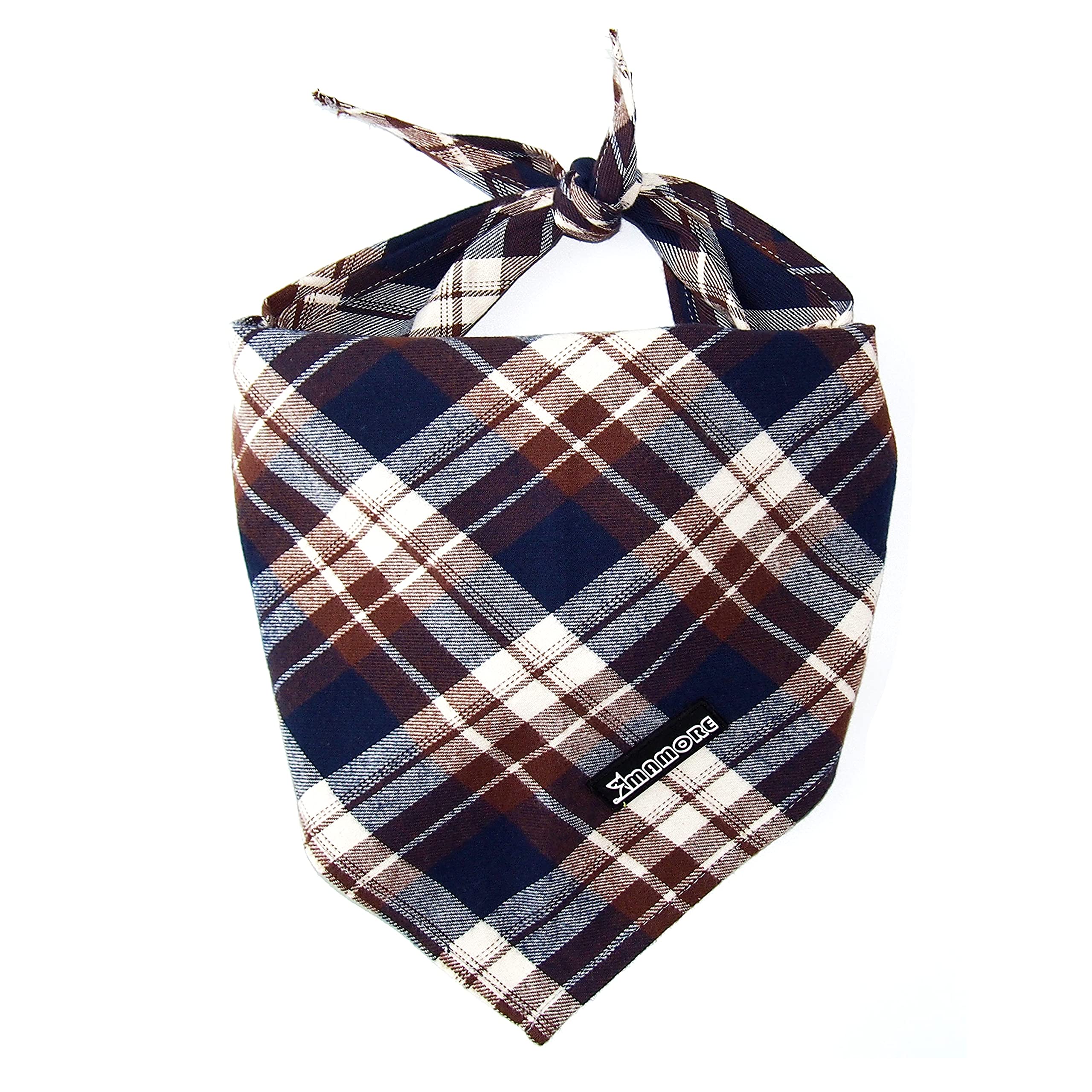 Adjustable Plaid Dog Bandanas - Soft Washable Cotton Triangle Bib Kerchief Scarfs for Small Medium Large Dogs & Cats (Brown & Blue, Small) - Perfect for Pet Fashion, Grooming, and Outdoor Adventures