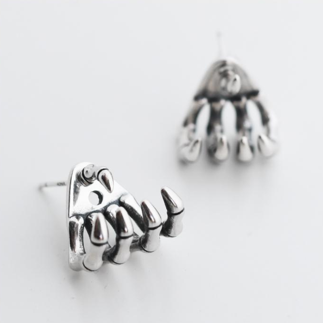 Grunge Punk Skeleton Claw Hand Stud Earrings for Women | Gothic Jewelry FU4014 | Perfect for Halloween, Rock Concerts & Alternative Fashion