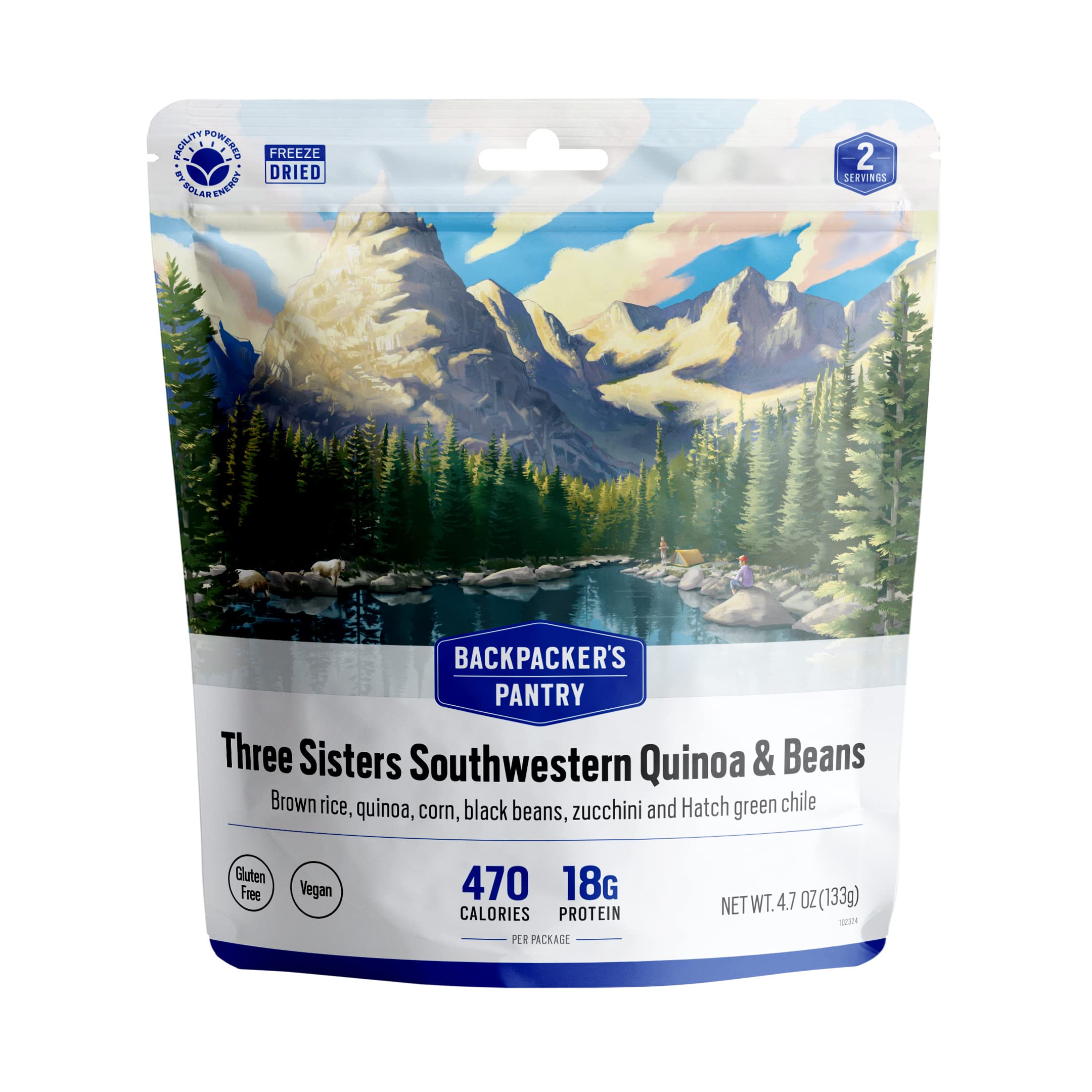 Backpacker's Pantry Three Sisters Southwestern Quinoa & Beans - Freeze Dried Camping Meal - High Protein Vegan Gluten-Free Emergency Food (1 Pack, 18g Protein) - Perfect for Hiking, Backpacking & Outdoor Adventures
