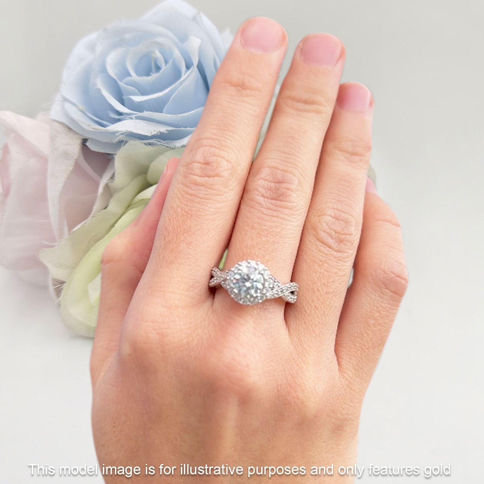 14K White Gold Round Halo Split Shank Twisted Cubic Zirconia Ring for Women - Elegant Engagement, Wedding, Anniversary Gift Idea - Perfect for Proposals, Bridal Jewelry & Special Occasions