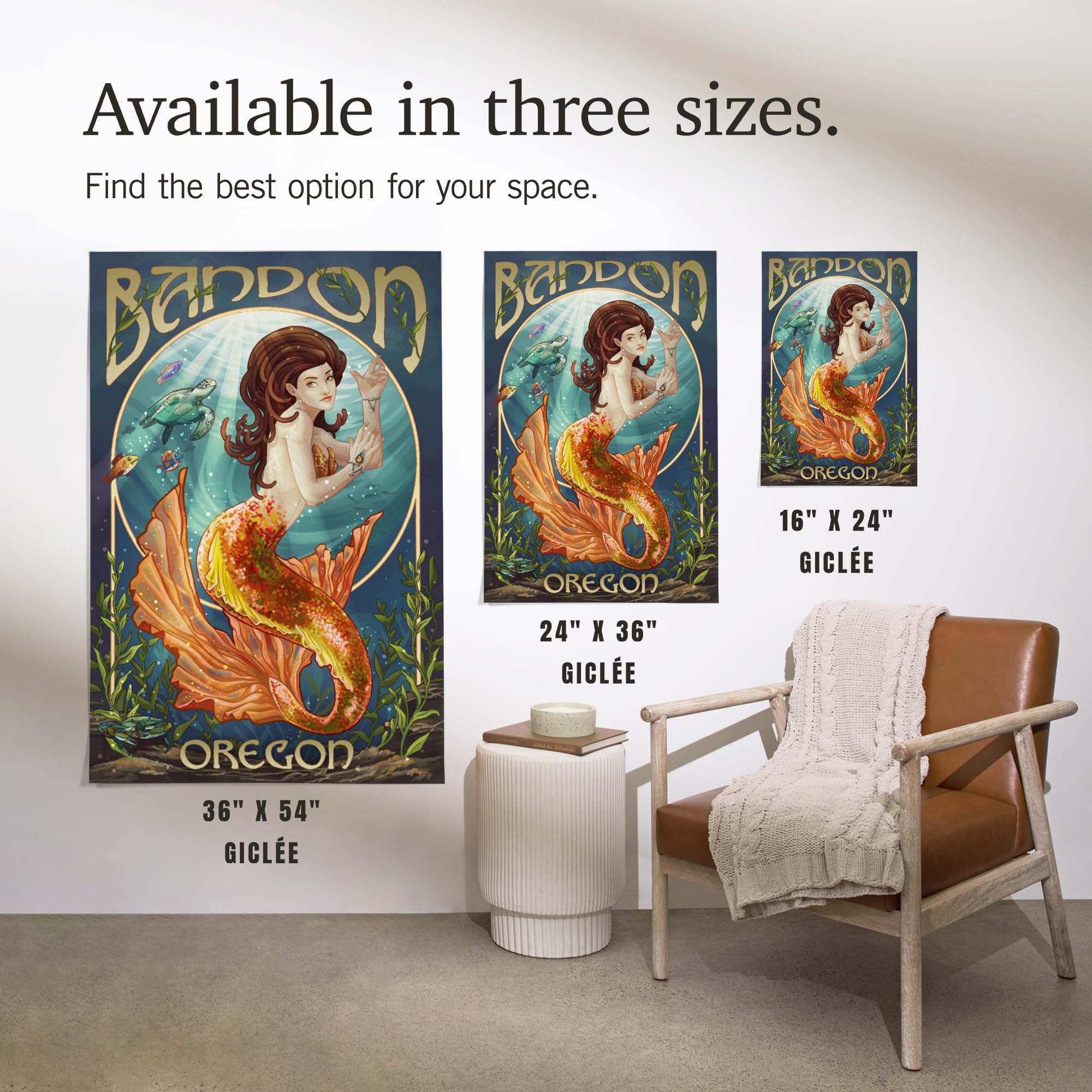 Lantern Press 16x24 Inch Giclee Art Print - Bandon Oregon Coastal Mermaid Wall Decor | Perfect for Beach House, Living Room & Bedroom