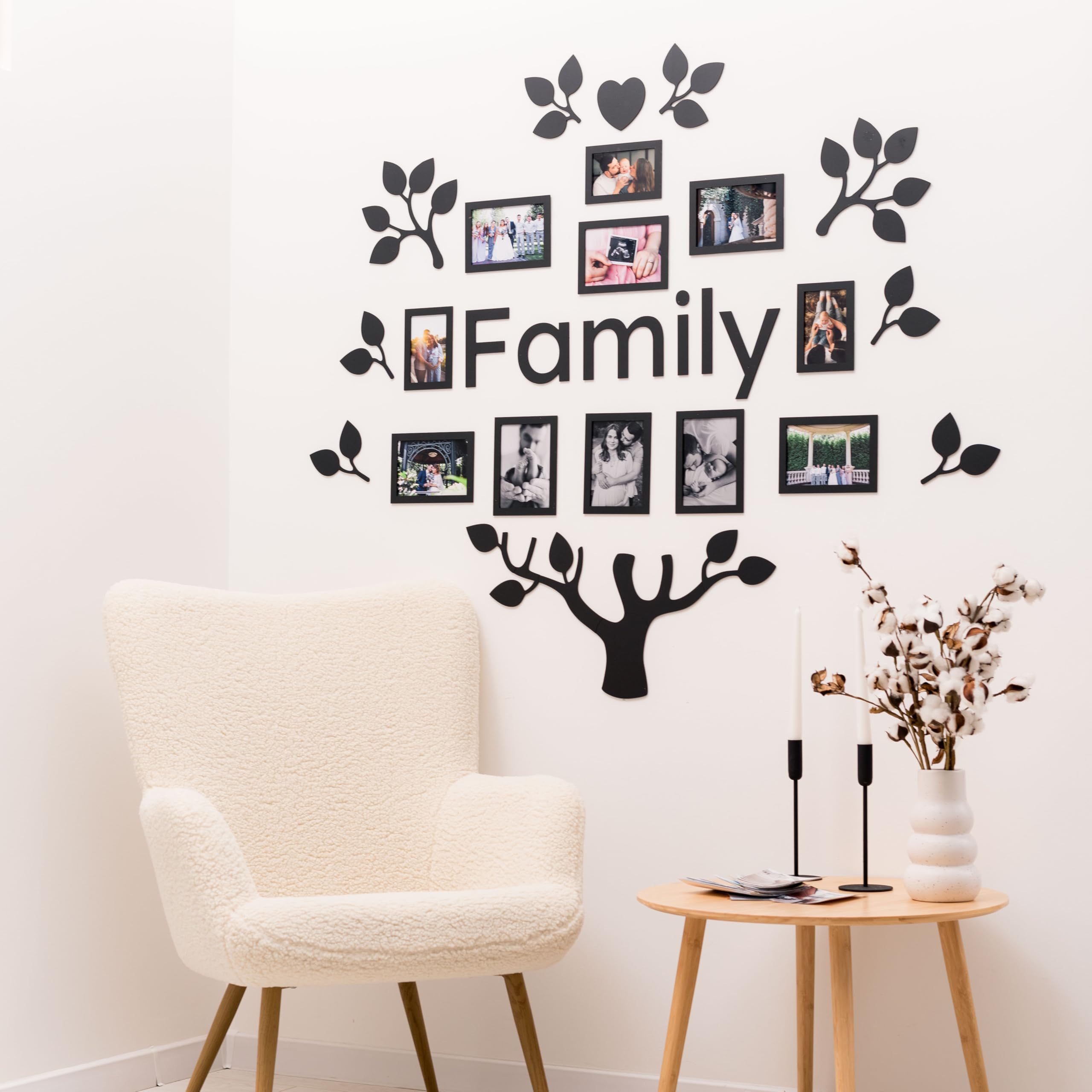 3D LED Lighted Family Tree Wall Decor - Wooden Photo Collage Picture Frame with Sticker Design | Perfect for Living Room, Bedroom & Home Decor (Design 3)