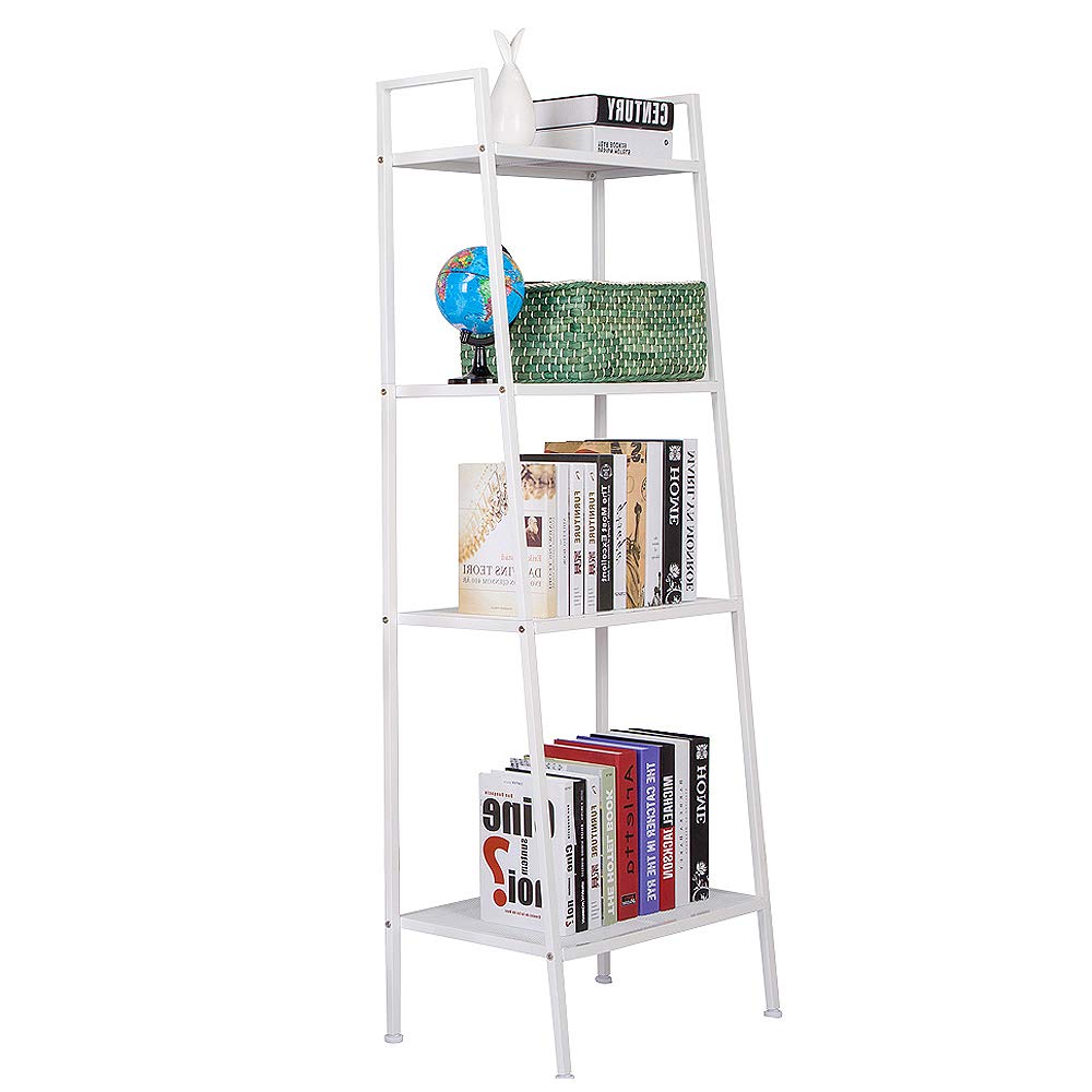 4-Tier Industrial Ladder Bookshelf with Sturdy Metal Frame - Wide Open Display Shelf for Books, Plants & Home Decor - Perfect for Living Room, Office, Kitchen & Bedroom Storage Organization