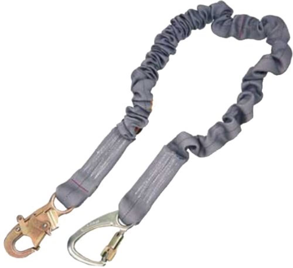 3M DBI-SALA ShockWave2 1244650 Shock Absorbing Lanyard - 6-Foot Single-Leg Fall Protection with Elastic Web, Snap Hook & Tie-Back Carabiner (Grey) - Ideal for Construction, Roofing & Industrial Safety Work