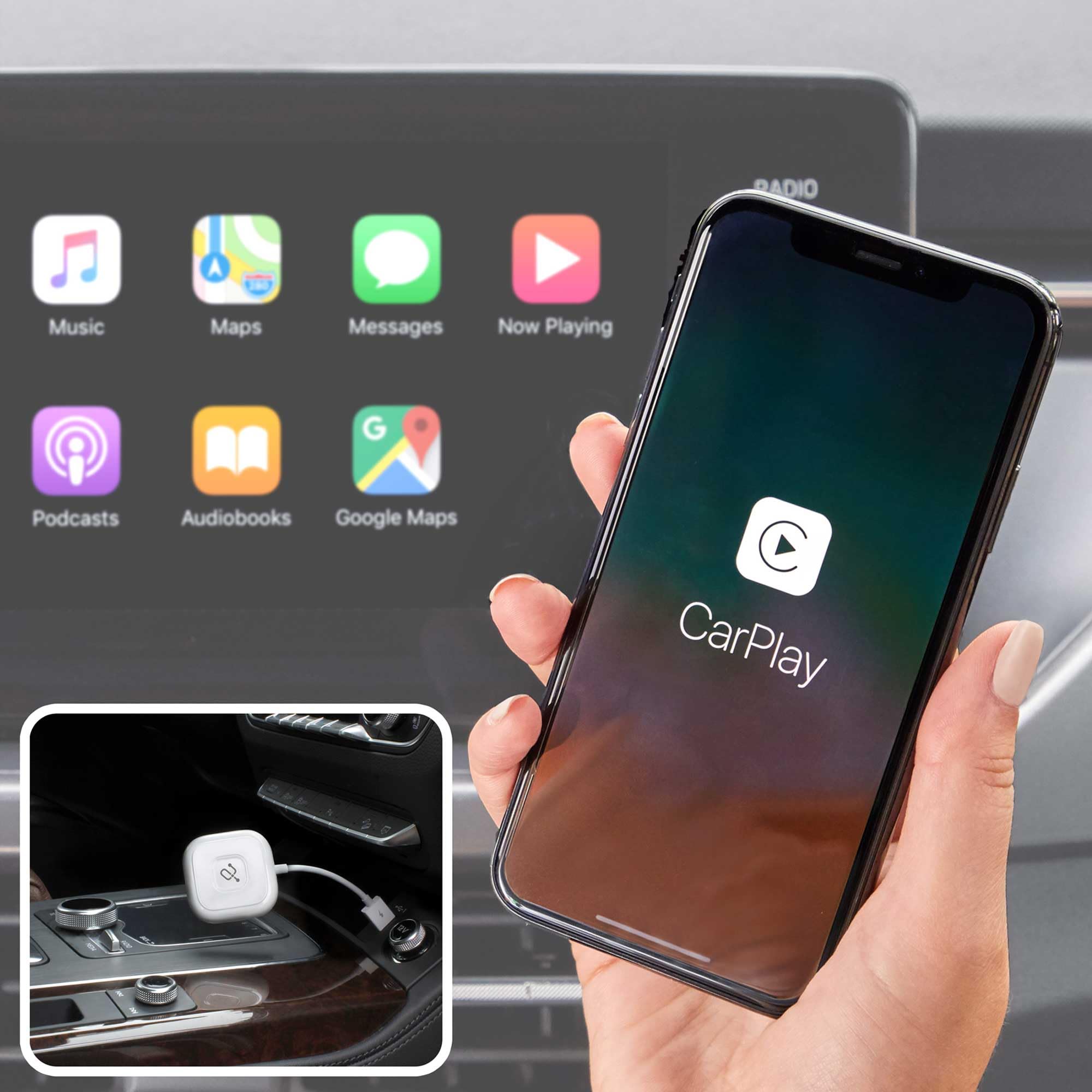 Aluratek Wireless CarPlay Adapter - Convert Wired to Wireless CarPlay for iPhone, Plug & Play iOS Car Adapter with Fast 5.8GHz WiFi - Perfect for Commuting, Road Trips & Hands-Free Driving