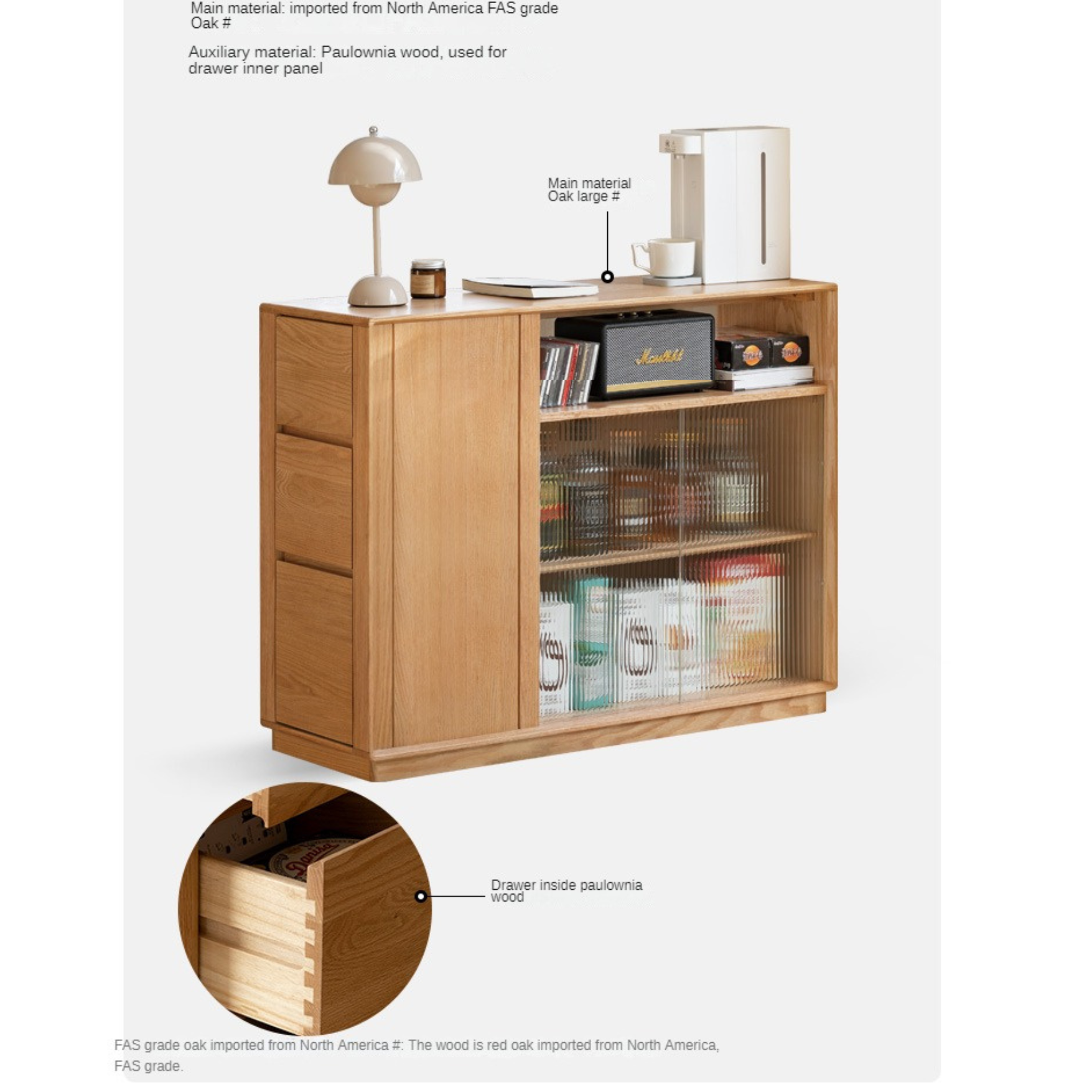 Solid Oak Wood Modern Nordic Sideboard - Mid-Century Buffet Cabinet for Dining Room, Living Room & Entryway Storage