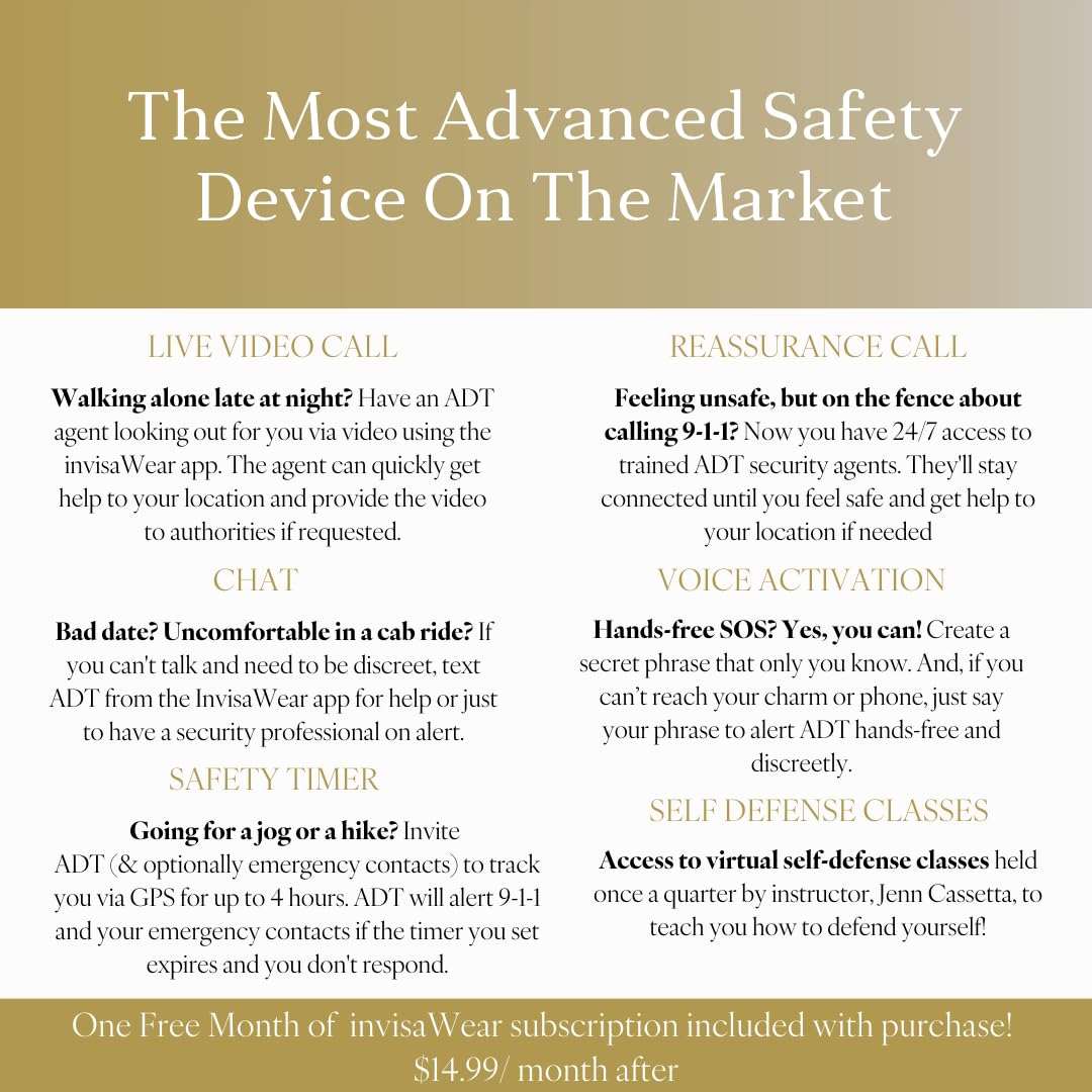 Invisawear Smart Jewelry - Personal Safety Alarm Necklace for Women - Emergency SOS Button with GPS Tracking for Outdoor Activities, Travel & Night Safety