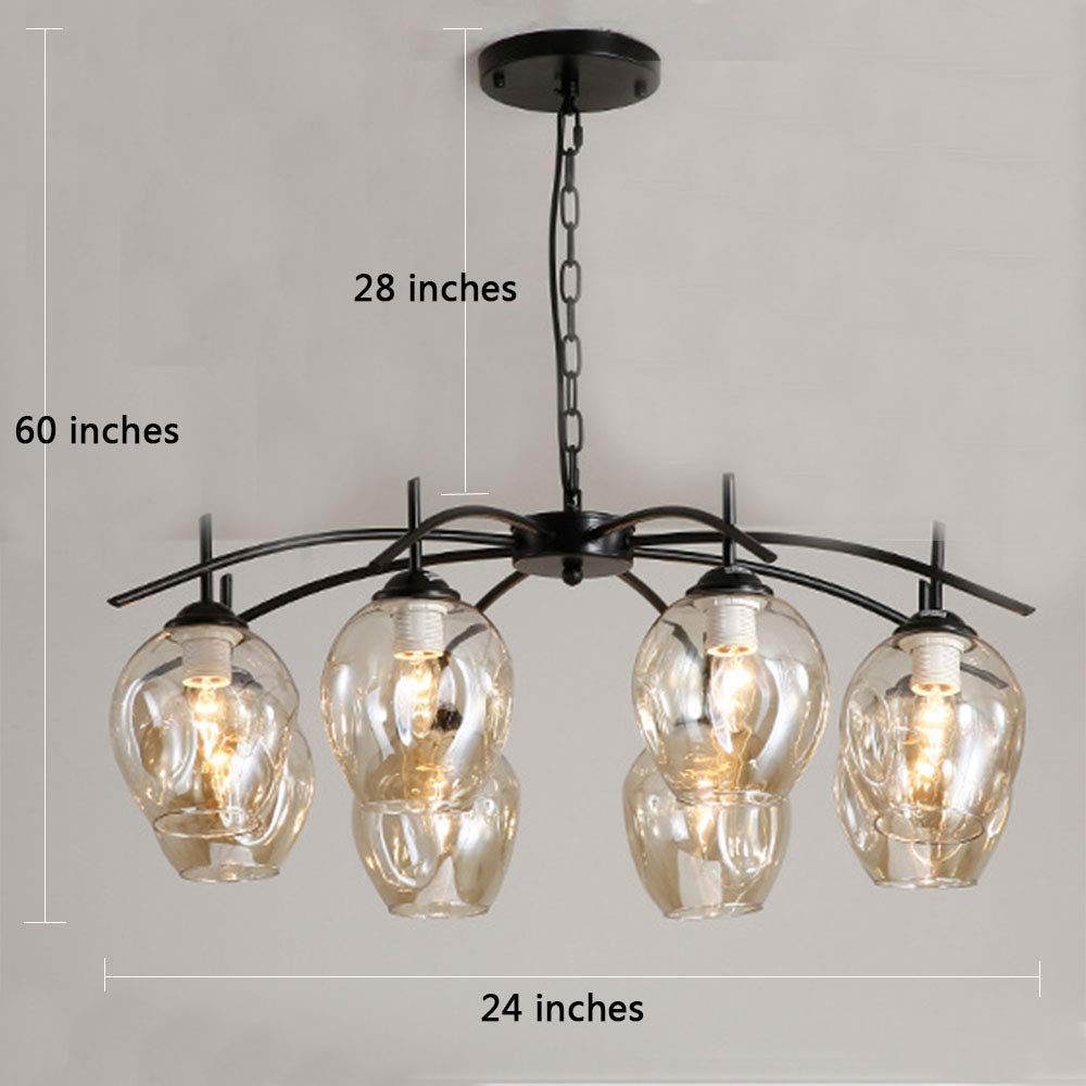 Modern Nordic Magic Bean Chandelier - 8-Light E26 Ceiling Pendant Light with Glass Shade for Living Room, Dining Room, Bedroom & Restaurant | Black Finish | Elegant Lighting for Home Decor & Commercial Spaces