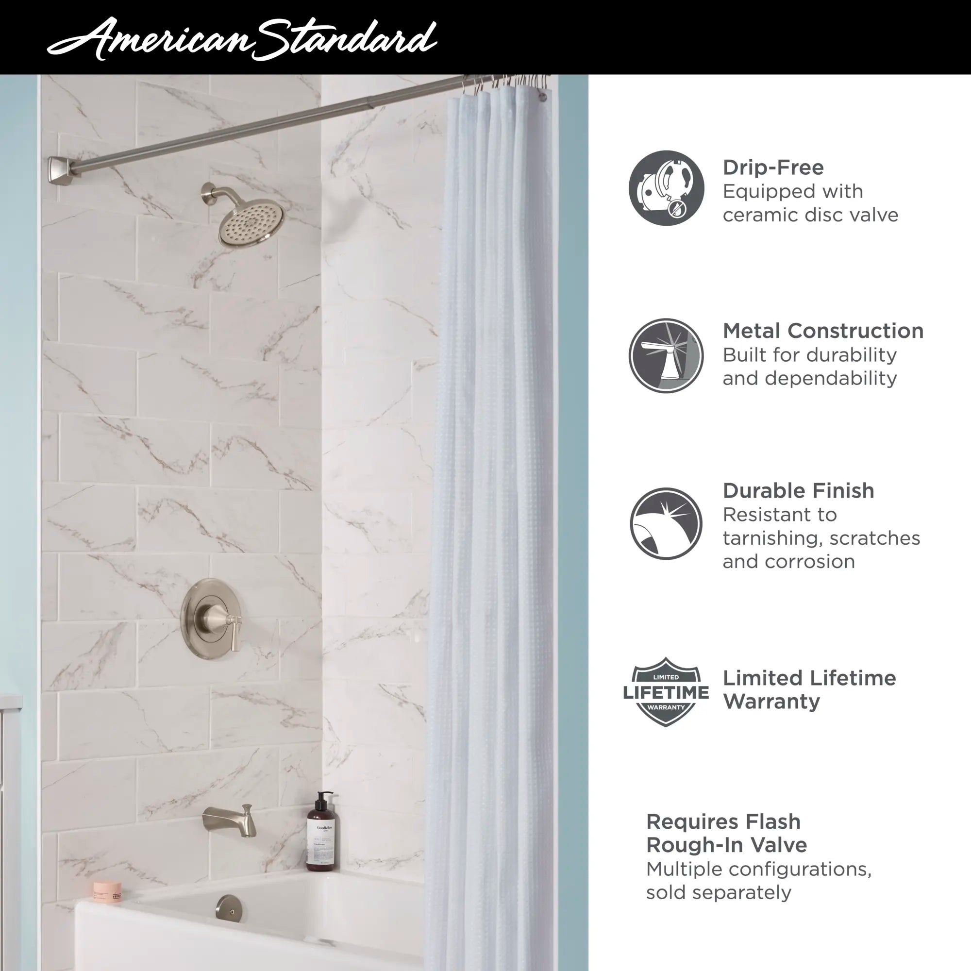 Glenmere 2.5 GPM/6.8 LPM Pressure Balance Tub and Shower Trim Kit with Showerhead & Double Ceramic Cartridge - Perfect for Bathroom Renovation and Modern Home Upgrades
