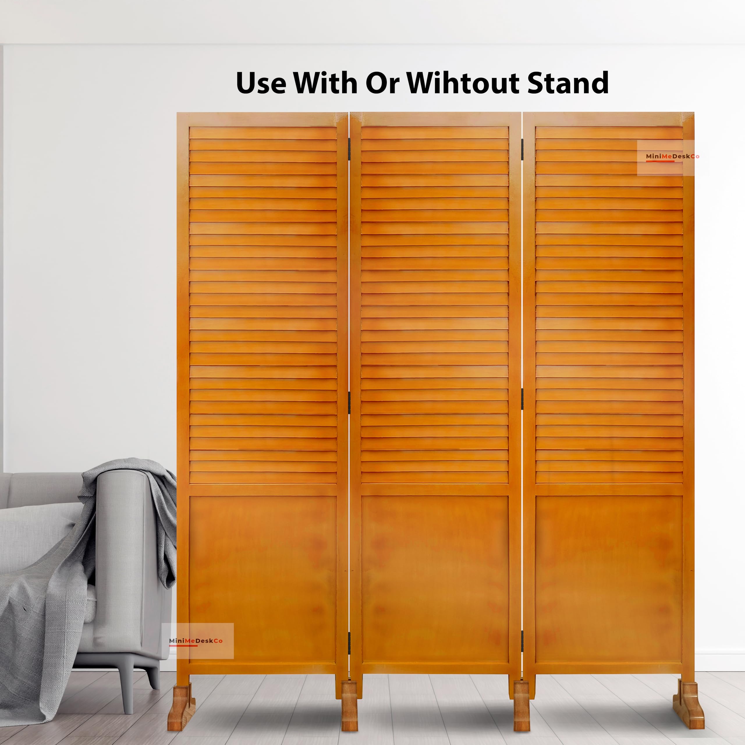 MiniMeDeskCo 3-Panel Wood Room Divider Screen - Portable Partition for Living Room, Bedroom, Office, Restaurant & Hallway - Space Separator with Stand for Home & Commercial Use