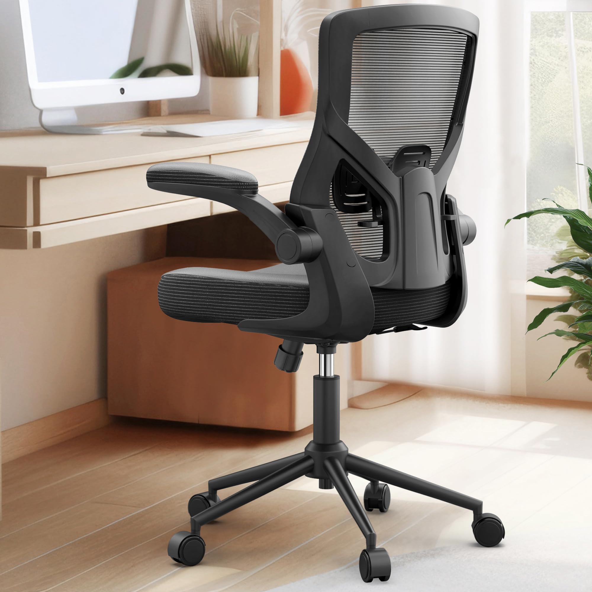 Ergonomic Office Chair with Adjustable Height, High Back & Lumbar Support - Home & Executive Desk Chair with Flip-Up Armrests & Swivel Base - Perfect for Long Work Hours, Gaming & Remote Work Setup
