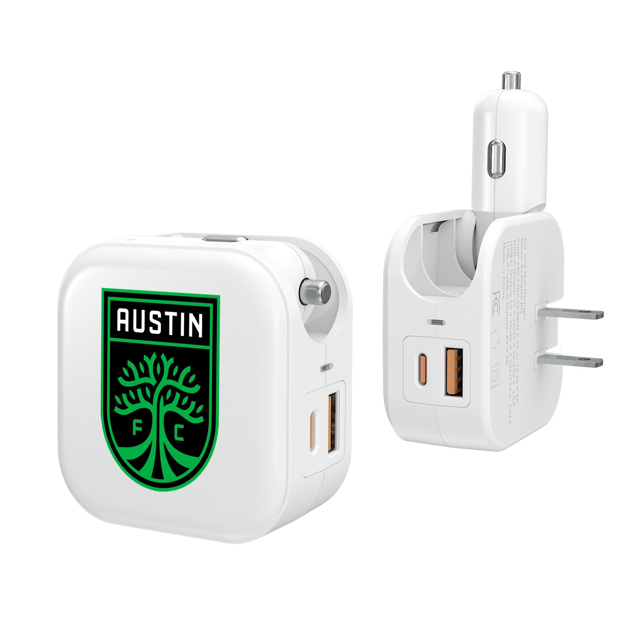 Austin FC Insignia 2-in-1 USB Charger - Fast Charging Dual Port Adapter for iPhone & Android | Perfect for Home, Office & Travel