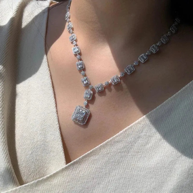 18K White Gold Diamond Necklace for Women - 5.0 Carat Real Natural Diamond Pendant with Adjustable Chain | Luxury Gift for Anniversary, Wedding, Senior Banquet & Special Occasions