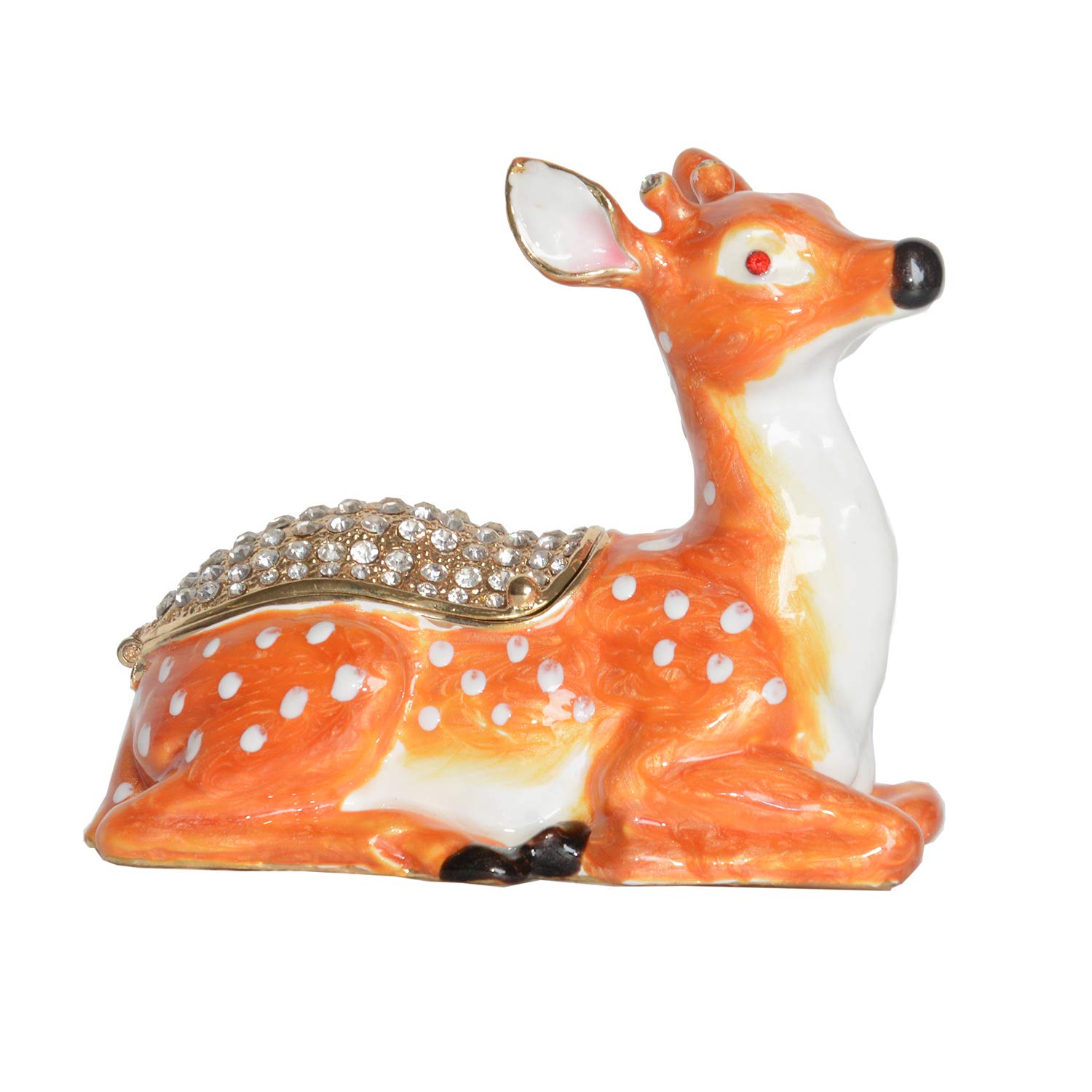 Hand-Painted Deer Fawn Trinket Box - Hinged Lid Jewelry Storage Box for Rings & Earrings, Animal Figurine Collectible - Perfect for Home Decor, Gift Giving & Organizing Small Treasures