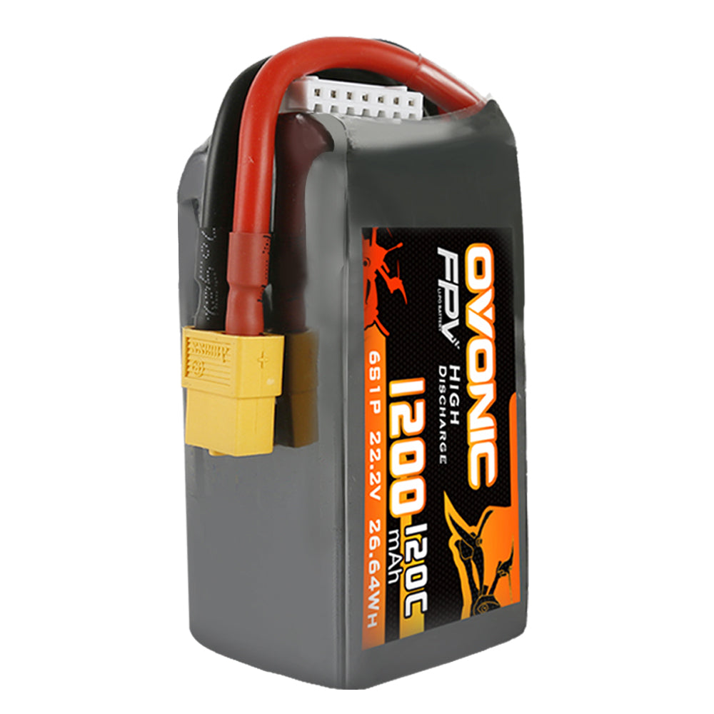 Ovonic 120C 22.2V 6S 1200mAh LiPo Battery with XT60 Plug - High Performance RC Battery for FPV Racing Drones, Quadcopters, and RC Cars | Fast Charging & Long Lasting Power Supply