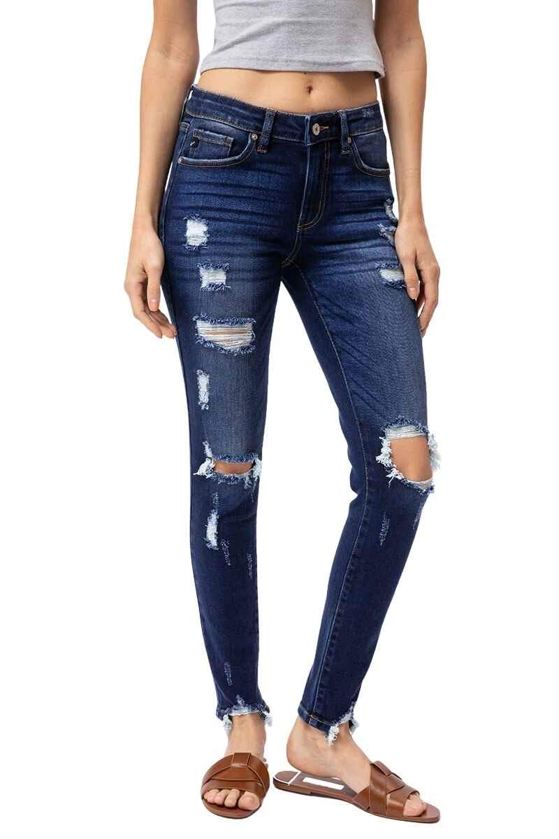 Kancan Women's High Rise Distressed Mom Jeans - KC9198L | Vintage Stretch Denim Skinny Jeans for Casual Wear & Everyday Outfits