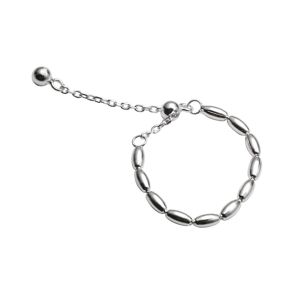 Minimalist Sterling Silver 925 Bead Stacking Rings - Adjustable Dangling Ball Threader Tassel Chain Statement Promise Ring for Women | Perfect for Everyday Wear, Gifts for Best Friend, Wedding, Anniversary & Special Occasions