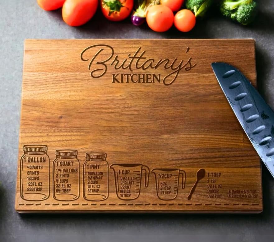Personalized Engraved Wooden Cutting Board with Kitchen Measurement & Conversion Chart - Unique Cooking Gift for Bakers, Chefs & Home Cooks - Perfect for Wedding, Housewarming & Holiday Gifts - Ideal for Measuring Ingredients, Recipe Conversion & Kitchen Decor