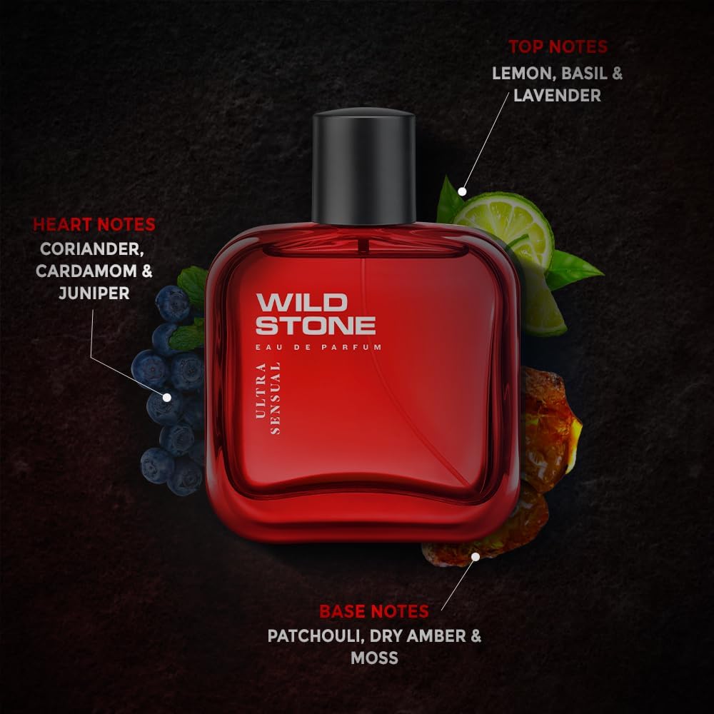 Wild Stone Ultra Sensual Long Lasting Perfume for Men - 100ml Eau de Toilette, Aromatic Masculine Fragrance with Notes of Spice & Wood | Perfect for Date Nights, Office Wear & Special Occasions