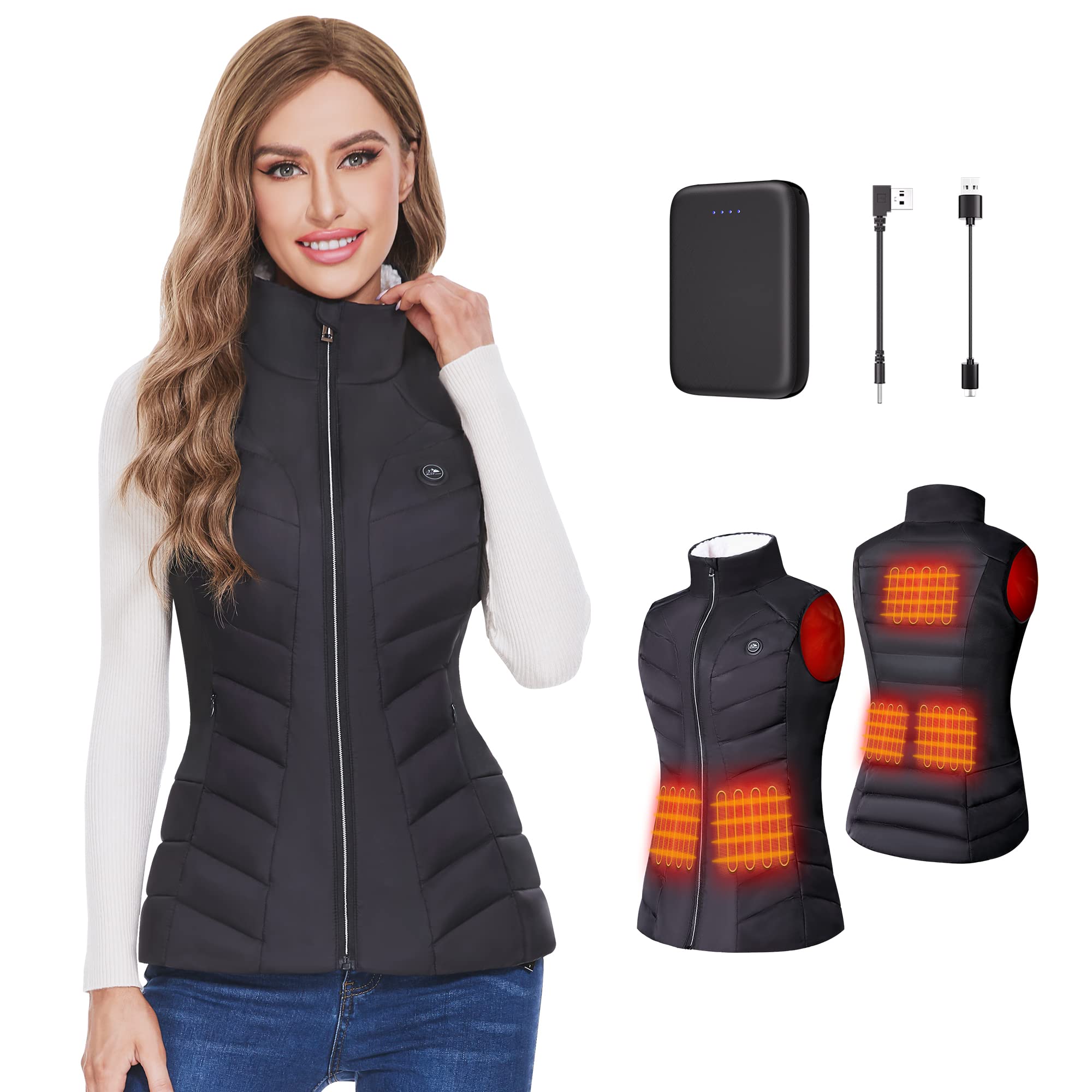 ZLTFashion Women's Lightweight Fleece Heated Vest with Battery - Electric Stand Collar Jacket for Outdoor, Hiking, and Winter Warmth