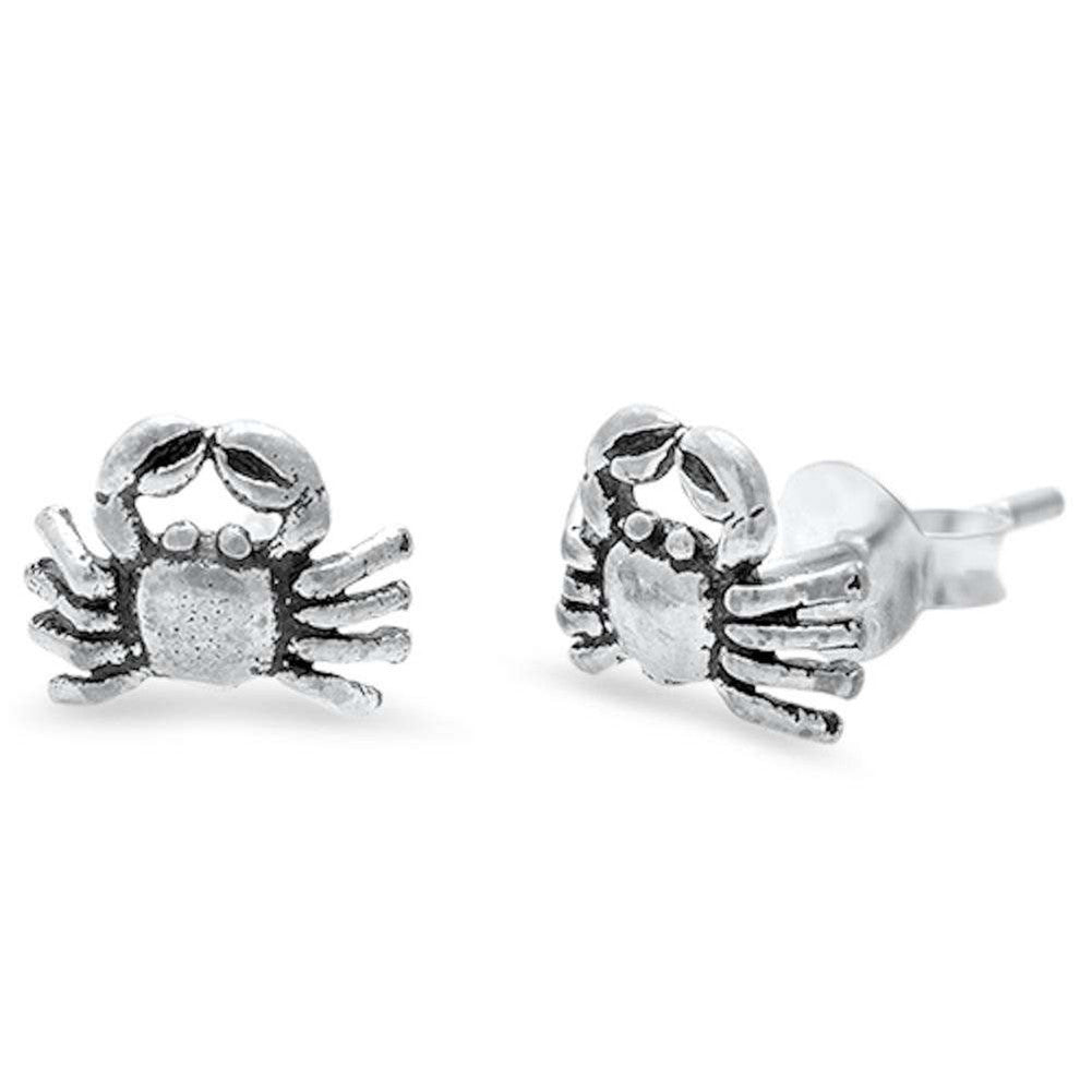 7mm Crab Stud Earrings 925 Sterling Silver Simple Plain Post Earrings for Women - Perfect for Beach, Summer, and Seafood Lover Gifts