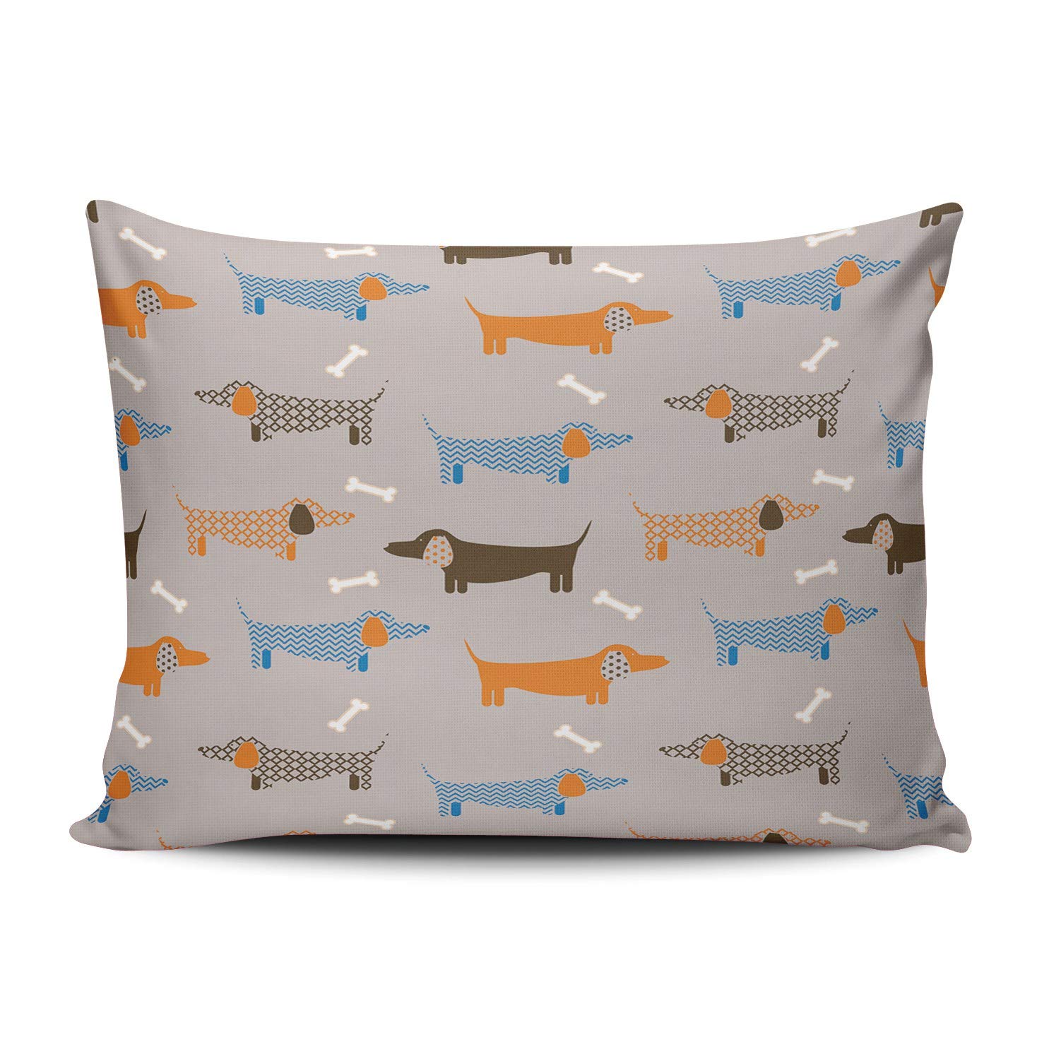 Dachshund Puppy & Bones Printed Lumbar Pillow Cover - 12x20 Inch Sofa Cushion Case with Hidden Zipper | Home Decor Throw Pillow for Living Room, Bedroom & Nursery