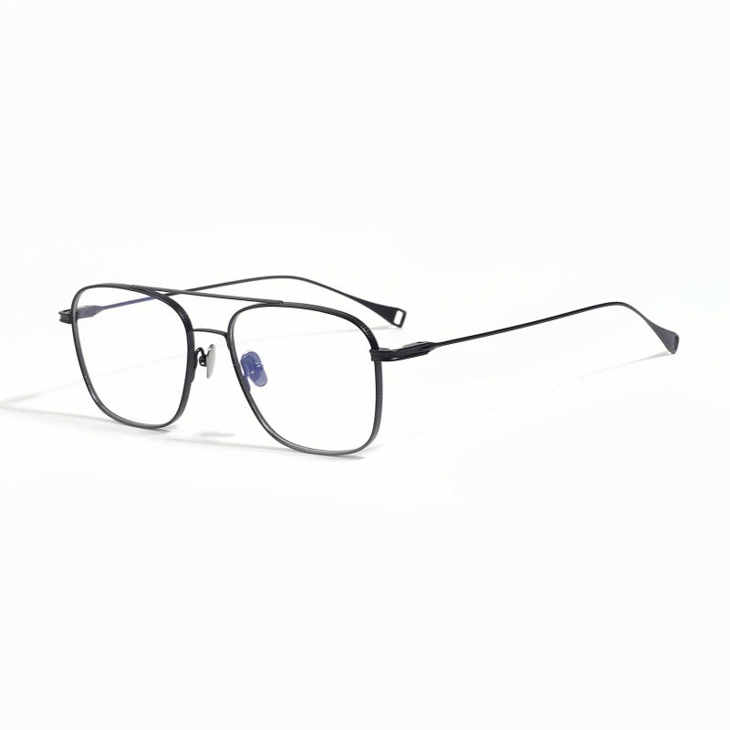 Stylish Unisex Black Titanium Square Double Bridge Eyeglasses Frame 49015 - Perfect for Work, Reading & Fashion Accessories