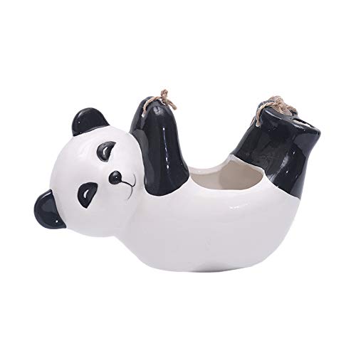 Liwes Hand-Painted Ceramic Hanging Planter Pots - Cute Animal Succulent Pots for Indoor & Outdoor Plants, Adorable Small Flower Pots for Succulents, Cactus, Herbs (Panda Design) - Perfect for Home Decor, Office Desk, Garden & Gift Giving