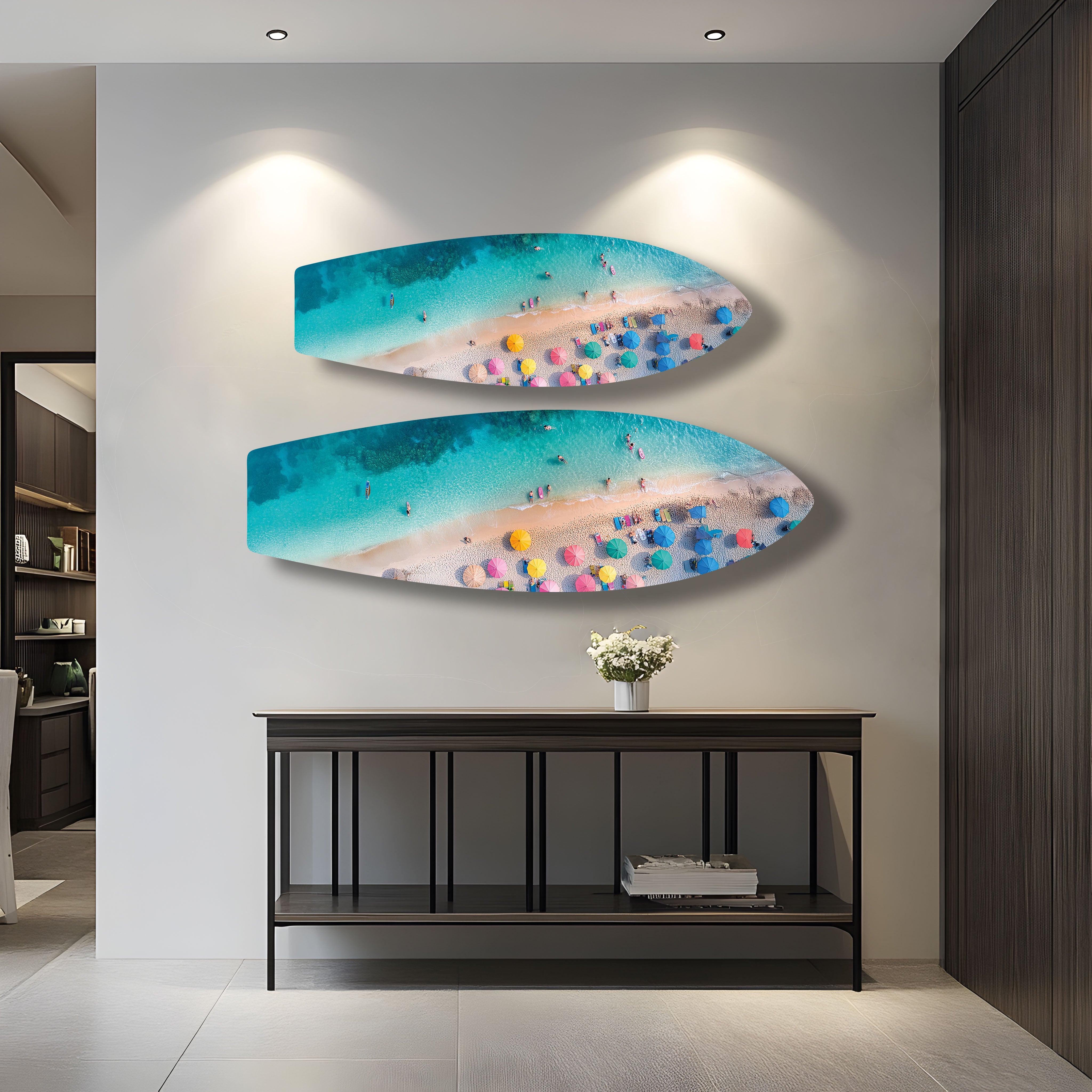 Blue Tropical Beach Surfboard Wall Art Decor - Coastal Nautical Theme for Living Room, Bedroom & Office