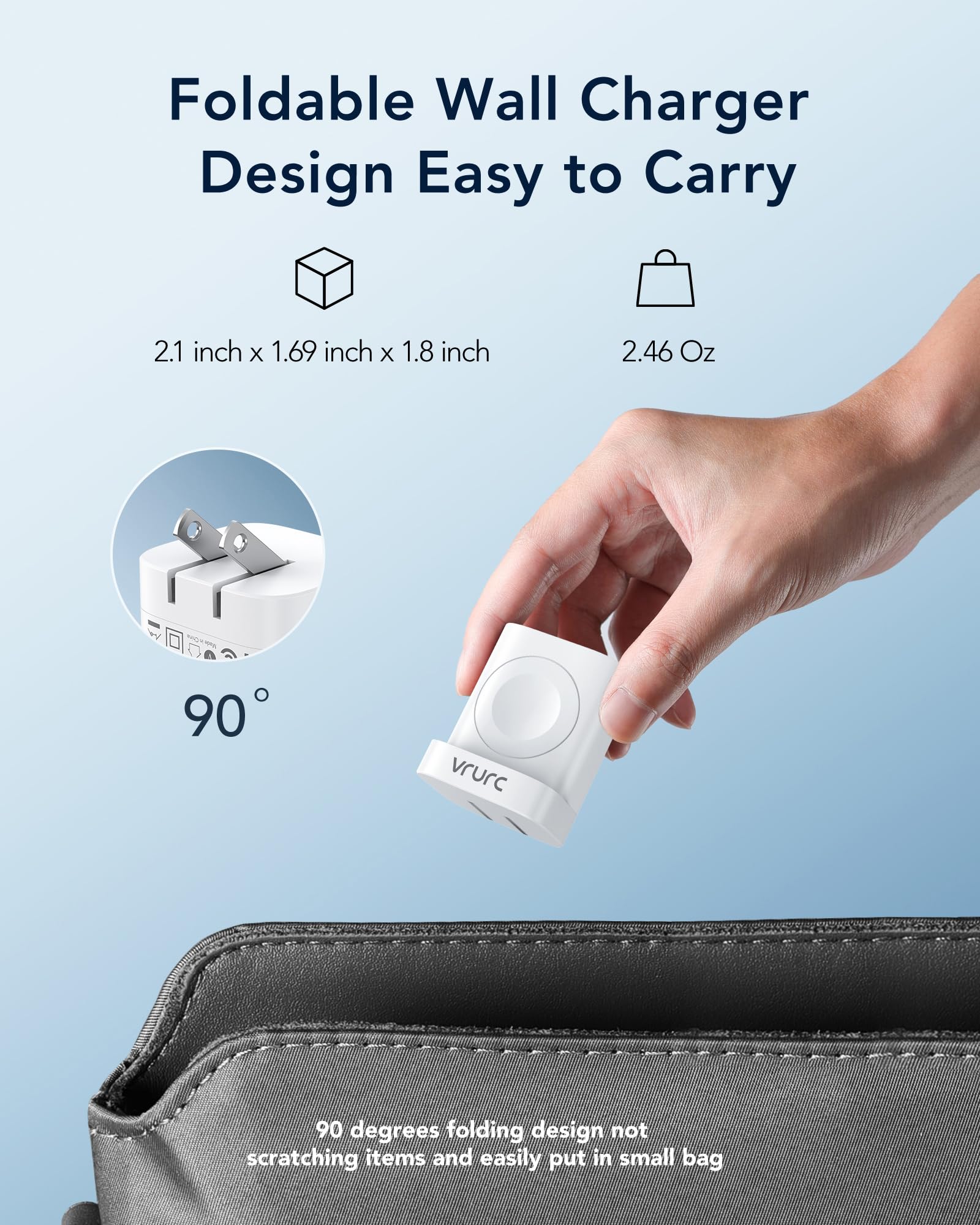 VRURC 3-in-1 Wireless Magnetic Charger for Apple Watch Ultra/SE/10/9/8/7/6/5/4/3, iPhone 16/15/14/13 & Android - 20W PD Fast Charging, Portable USB-C Travel Charging Block (White) | Perfect for Home, Office & Travel Use