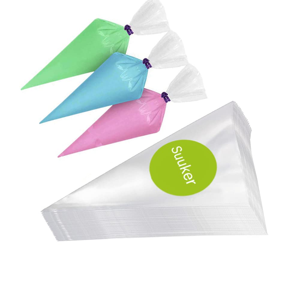 Suuker 12 Inch Disposable Piping Bags - 100 Pack Heavy Duty Anti-Burst Pastry Bags for Professional Cake Decorating, Icing, Frosting & Cookie Design - Perfect for Birthday Cakes, Cupcakes, Wedding Desserts & Baking Parties