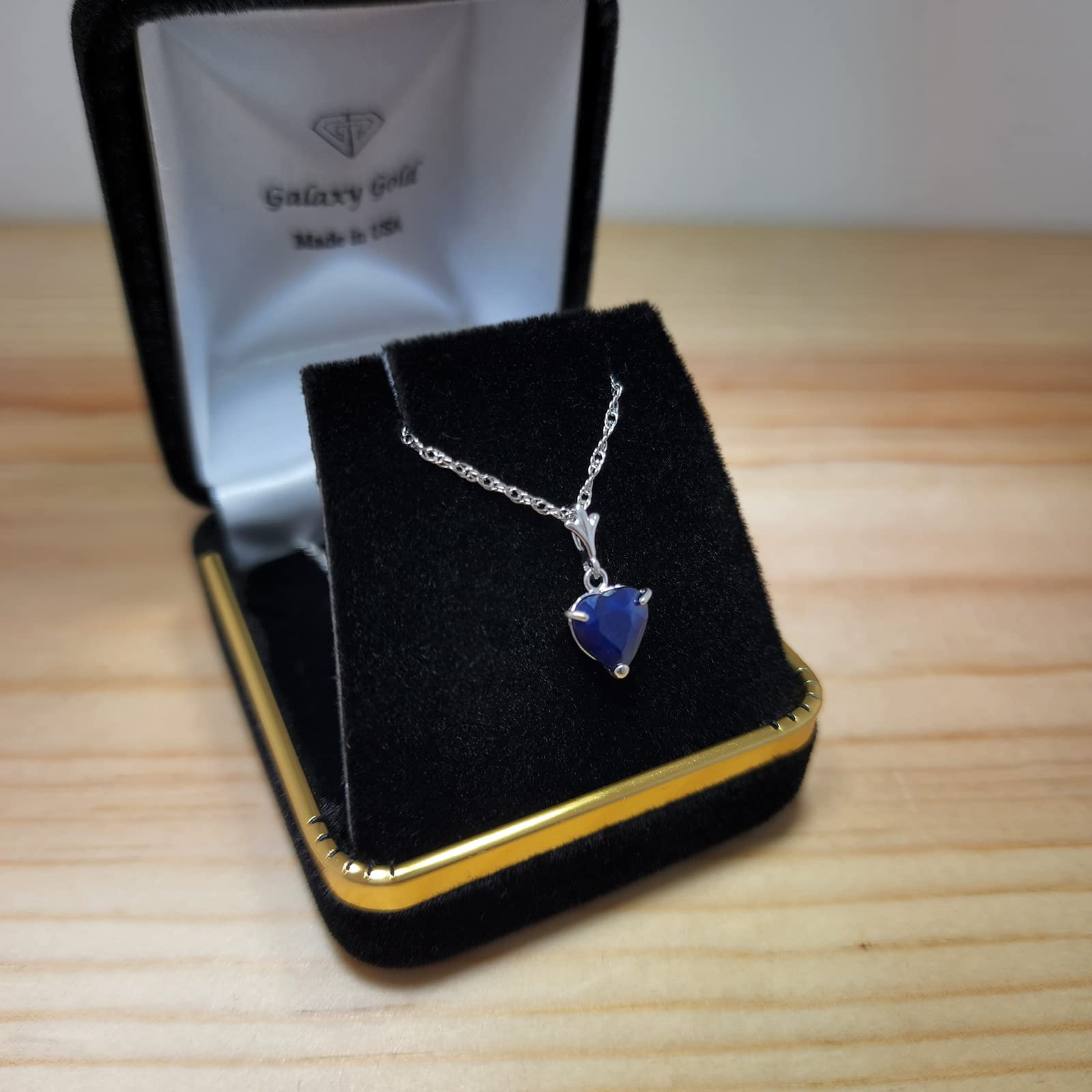 14K Yellow, White & Rose Gold 1.55 Carat Natural Heart-Shaped Sapphire Pendant Necklace - Galaxy Gold GG - Elegant Jewelry Gift for Valentine's Day, Anniversary & Special Occasions