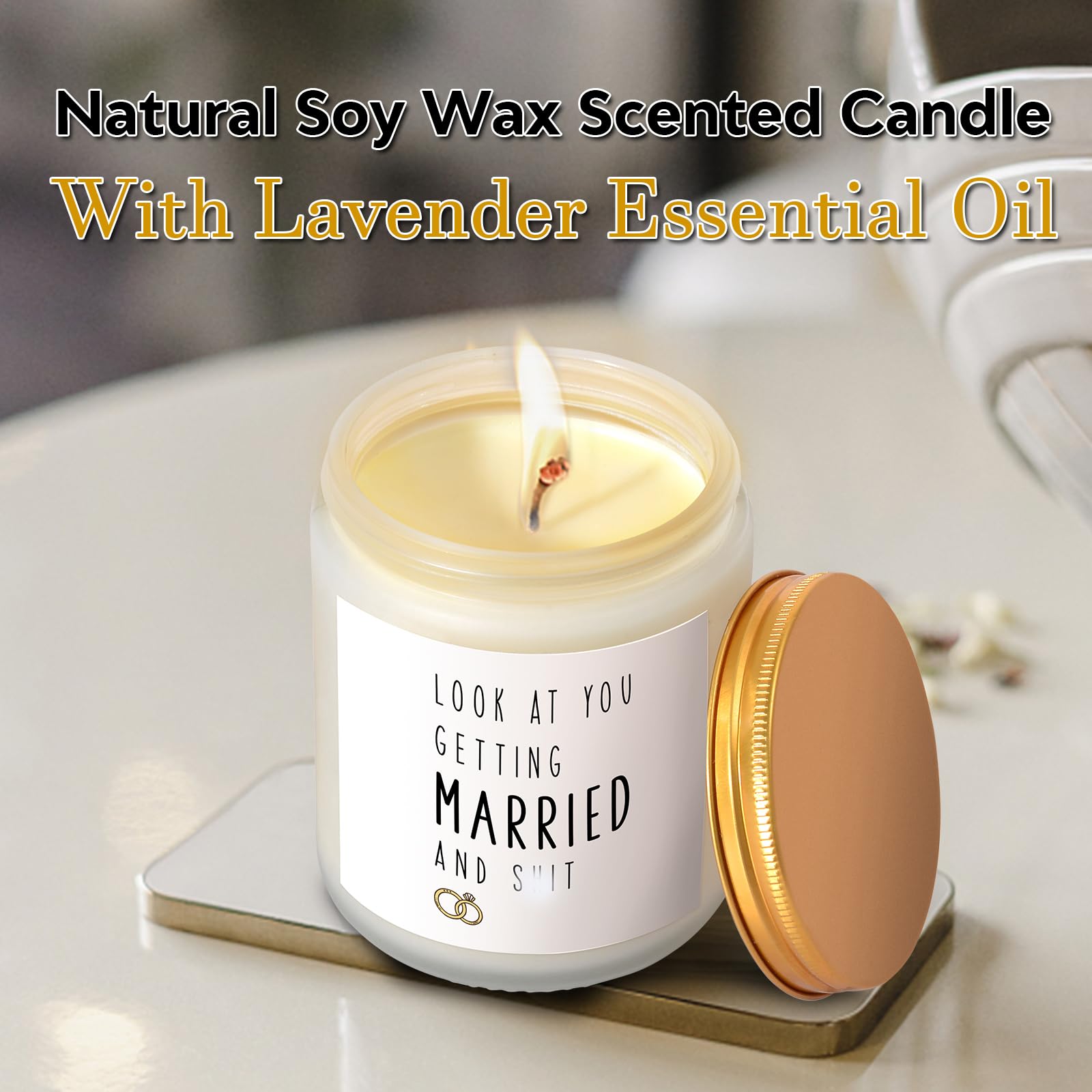 Lavender Scented Candle - Perfect Wedding Gift, Bridal Shower Present, Engagement Gift Idea & Bachelorette Party Favor - Romantic Home Decor for Couples, Spa Relaxation & Bedroom Ambiance